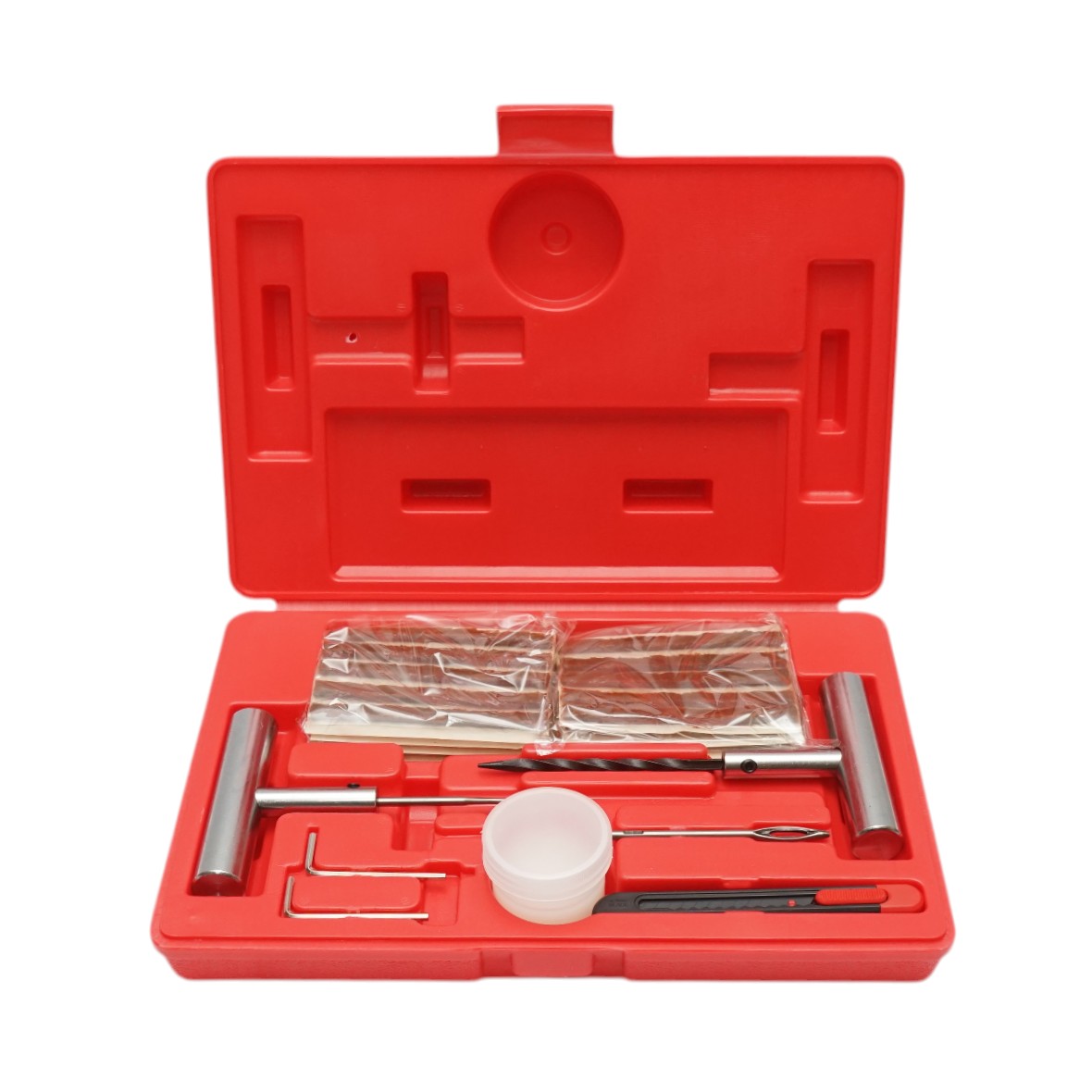 Trusa vulcanizare anvelope tubeless la rece cu snur 100mm, ac insertie, ac spirala, lubrifiant, cutter, chei imbus 57 piese X-TRA SEAL