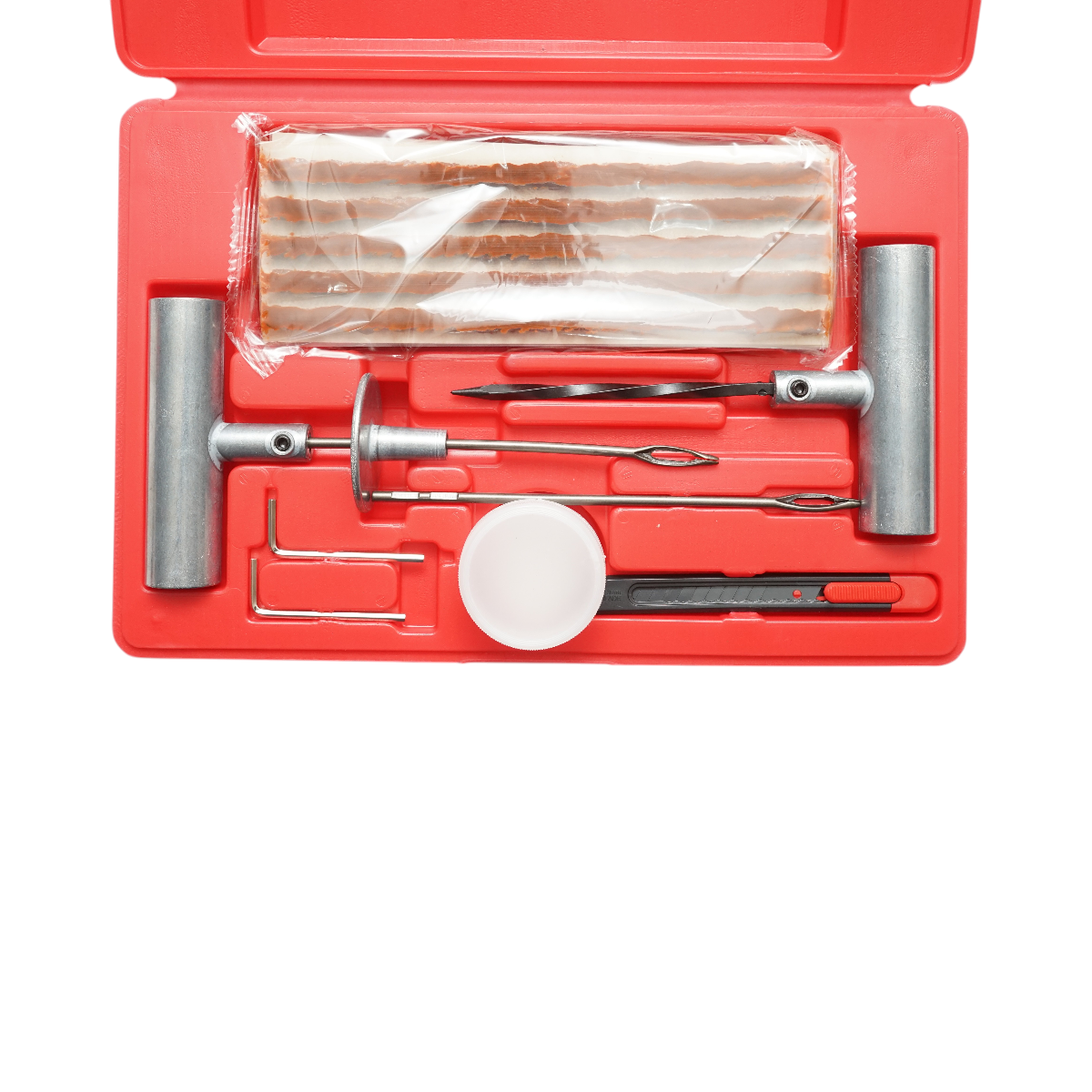 Trusa vulcanizare anvelope tubeless la rece cu snur 200mm, ac insertie, ac spirala, lubrifiant, cutter, chei imbus 32 piese X-TRA SEAL - imagine 3