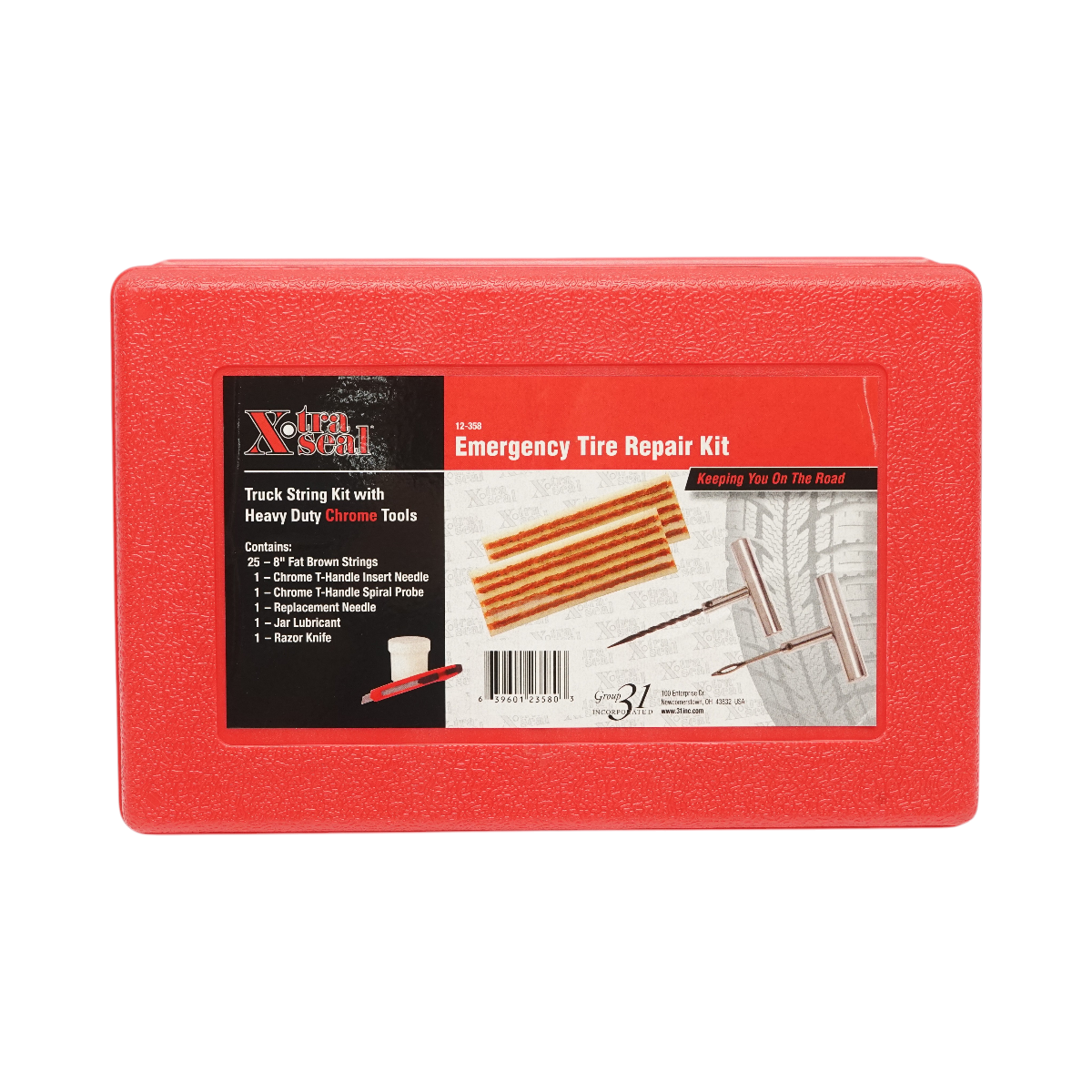 Trusa vulcanizare anvelope tubeless la rece cu snur 200mm, ac insertie, ac spirala, lubrifiant, cutter, chei imbus 32 piese X-TRA SEAL - imagine 4