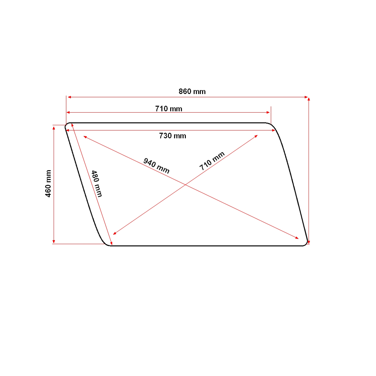 Geam 860x460x4mm lateral mobil cabina tronconica tip nou UTB U-650 - imagine 2