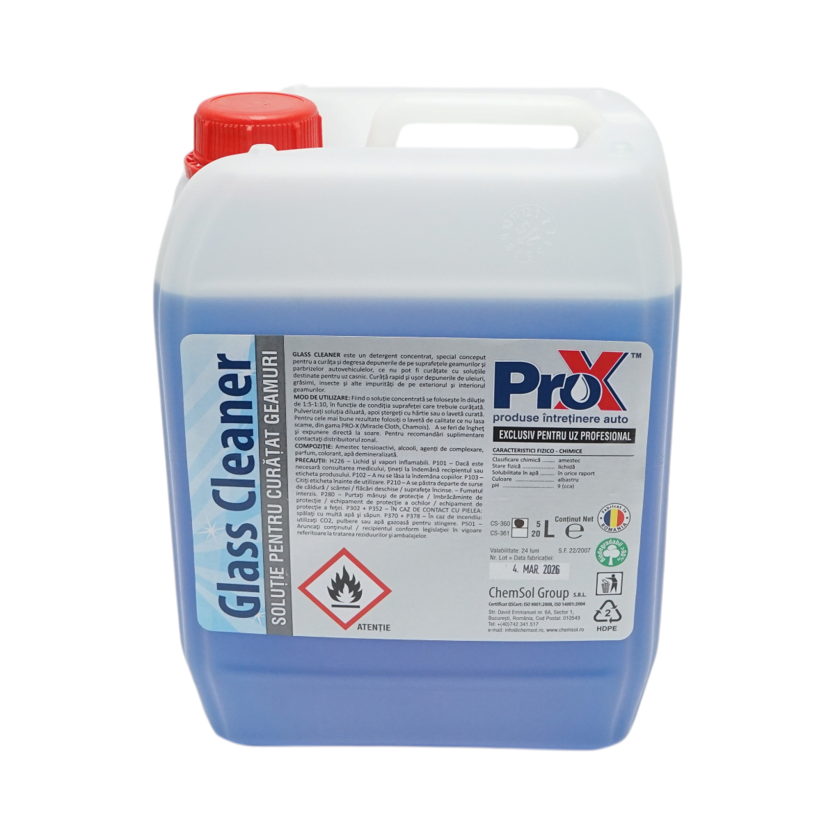 Solutie curatare geamuri auto concentrata profesionala Glass Cleaner Pro-X 5L
