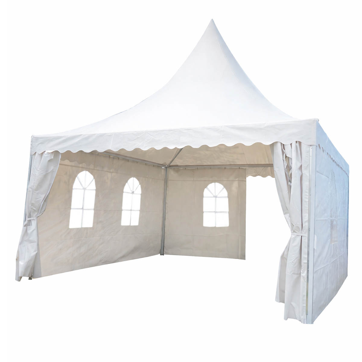 Cort pavilion evenimente tip pagoda 5x5m, alb impermeabil UV, acoperis PVC 750g/m2, cadru otel-aluminiu 48x48x2.5mm - imagine 3