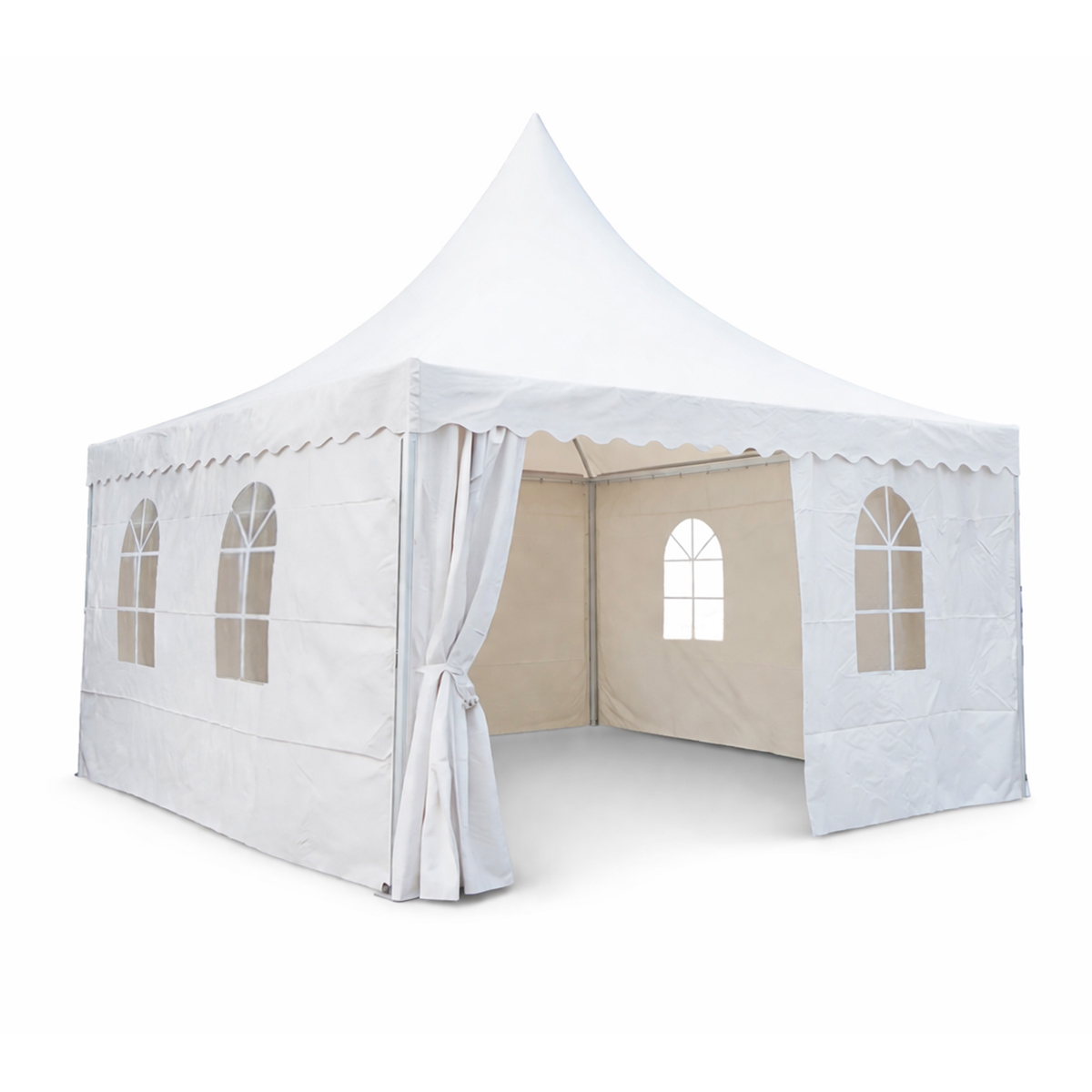 Cort pavilion evenimente tip pagoda 5x5m, alb impermeabil UV, acoperis PVC 750g/m2, cadru otel-aluminiu 48x48x2.5mm - imagine 4