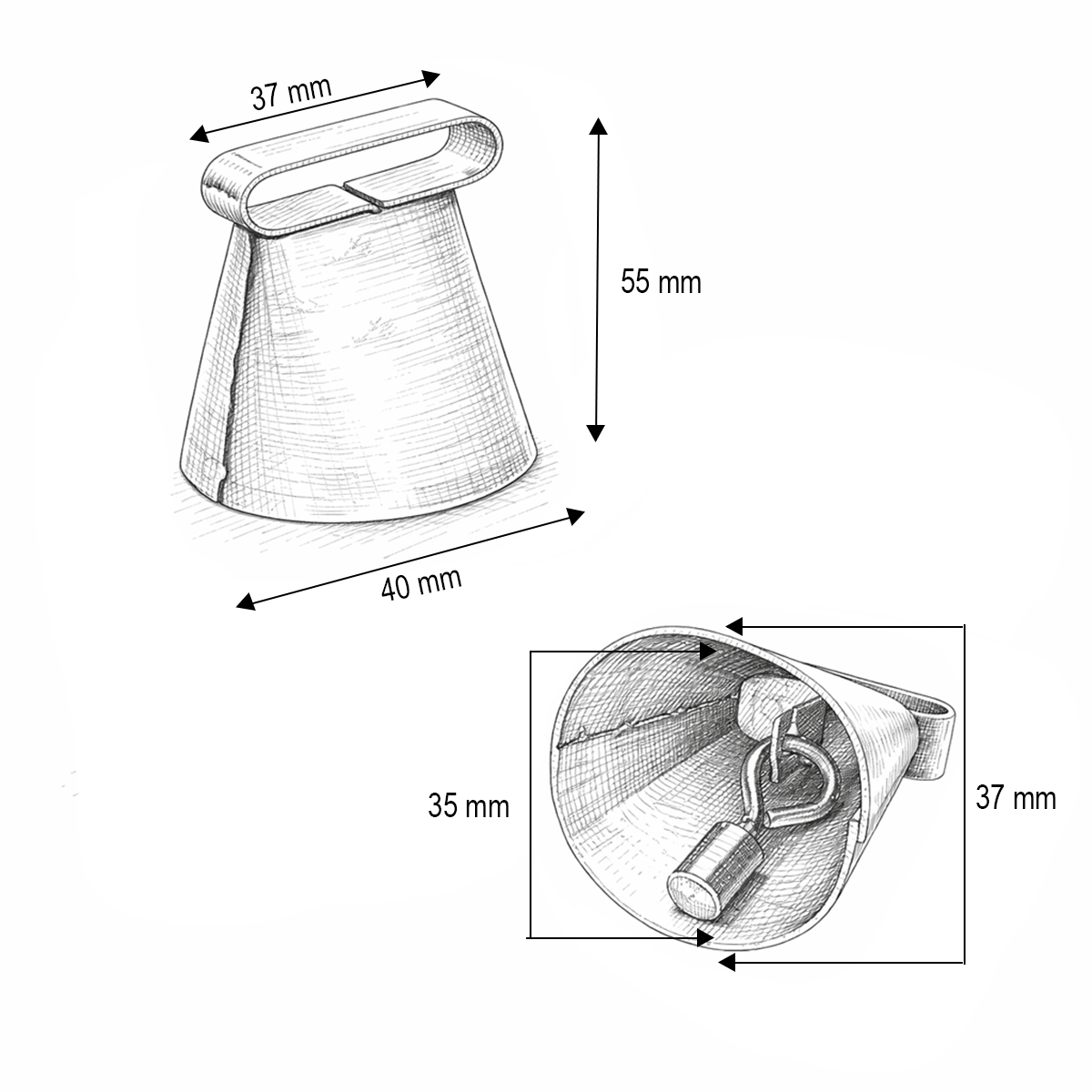 Clopot ovine si bovine 3.5cm auriu tip talanga - imagine 3