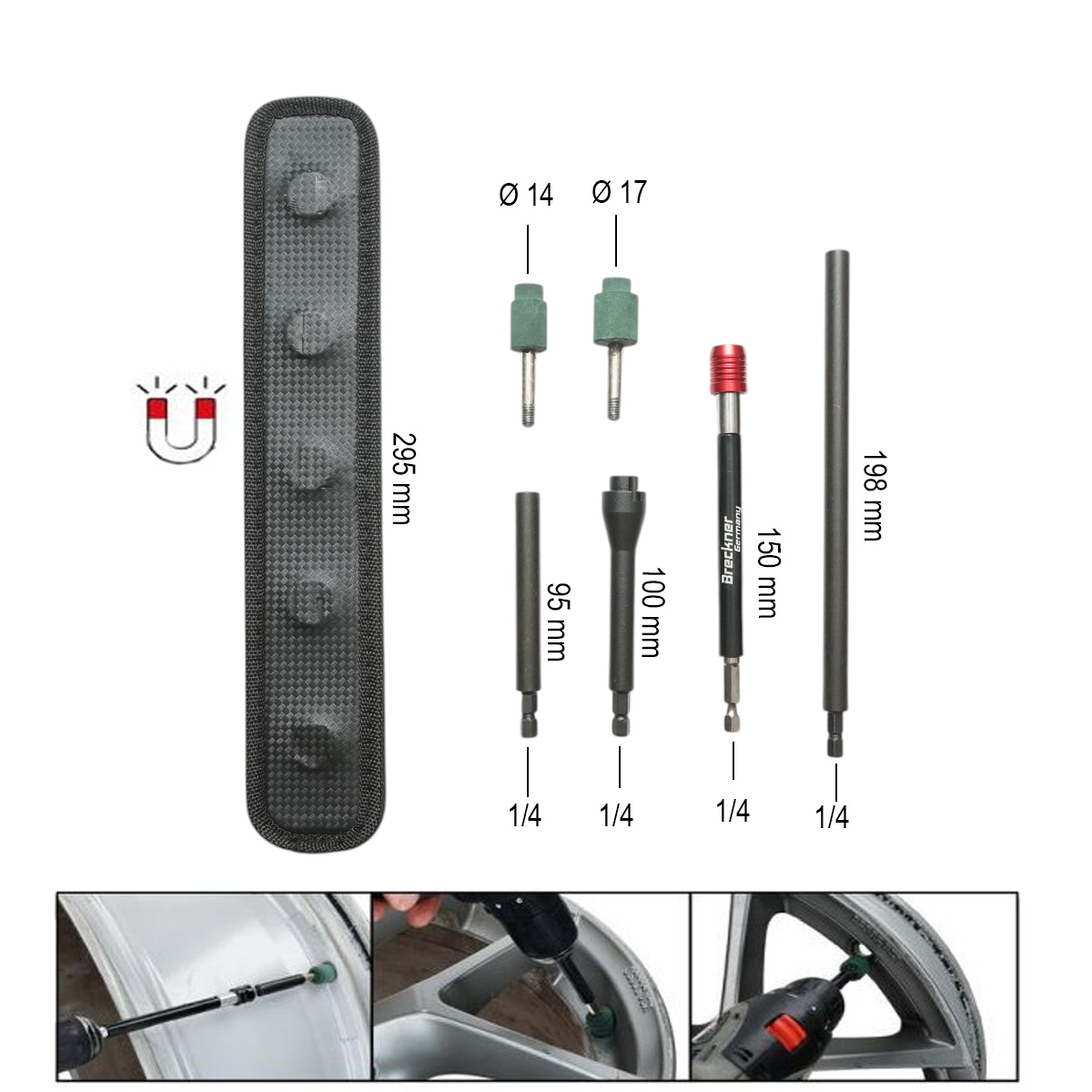 Set freza curatare locas valva janta auto tubeless 7 piese Breckner Germany - imagine 3