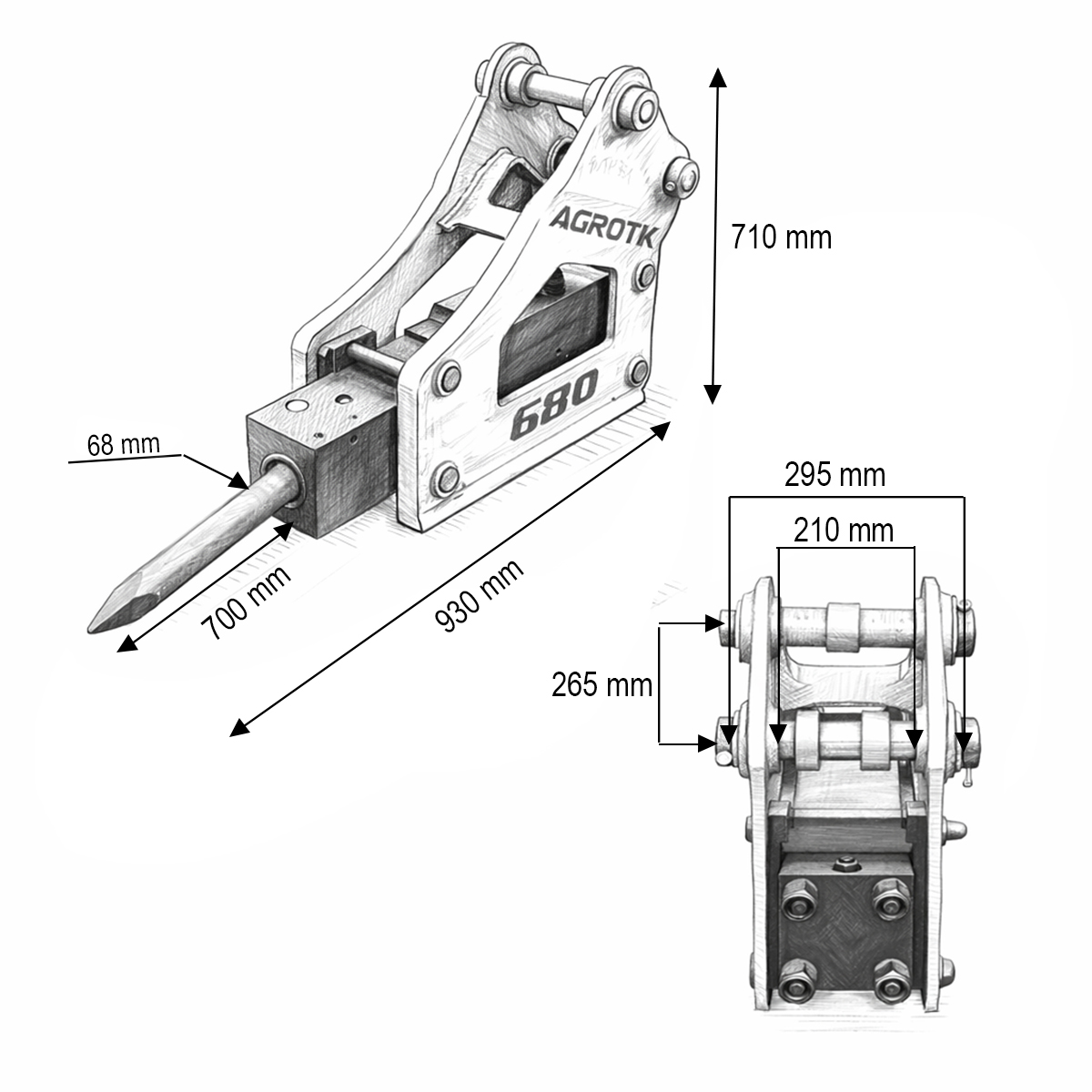 Picon ciocan hidraulic excavator 4-7T cu 2 dalti Ø 68mm incluse 278kg - imagine 3