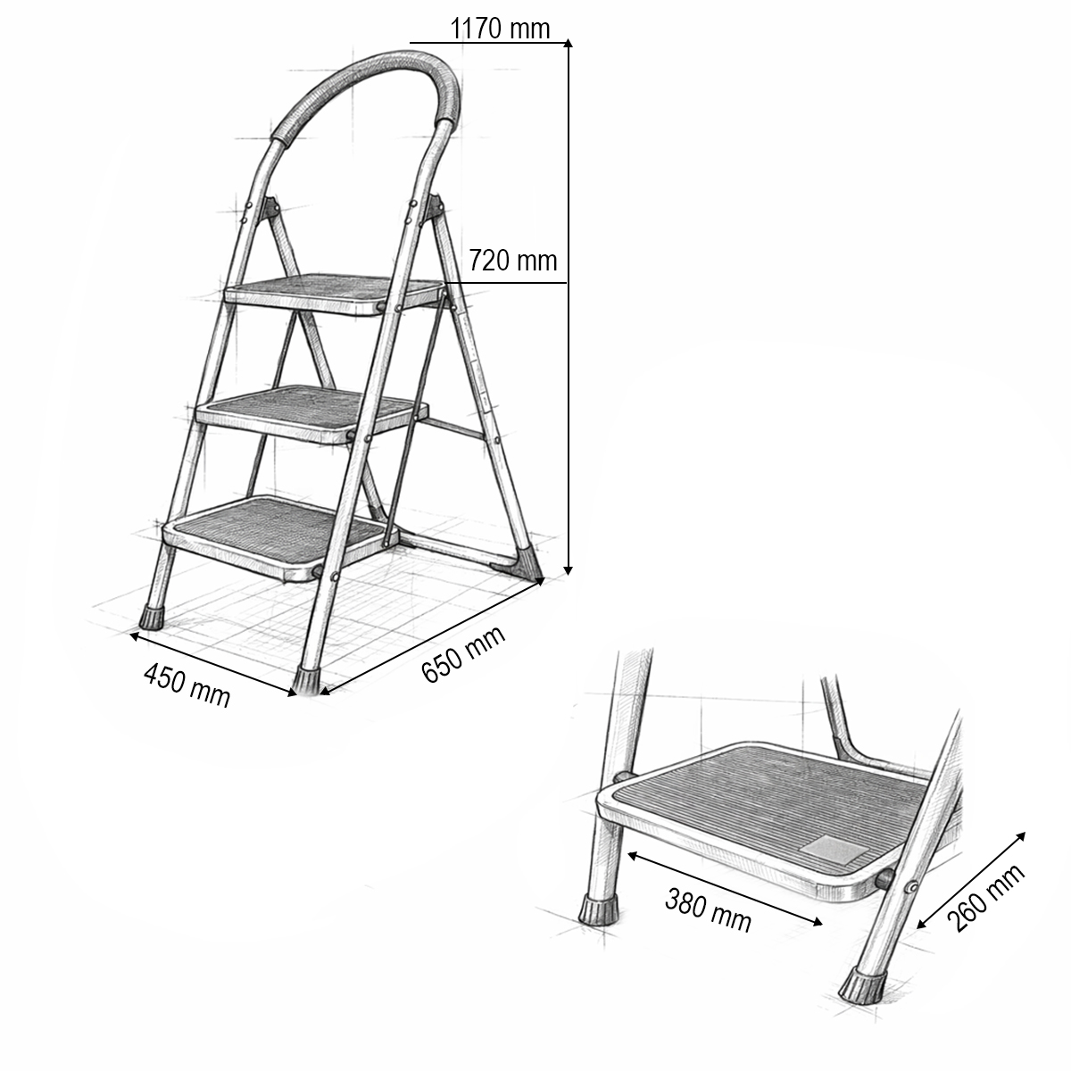 Scara pliabila otel 3 trepte antiderapante, inaltime 117cm, sarcina maxima 150kg rosie Breckner Germany - imagine 4