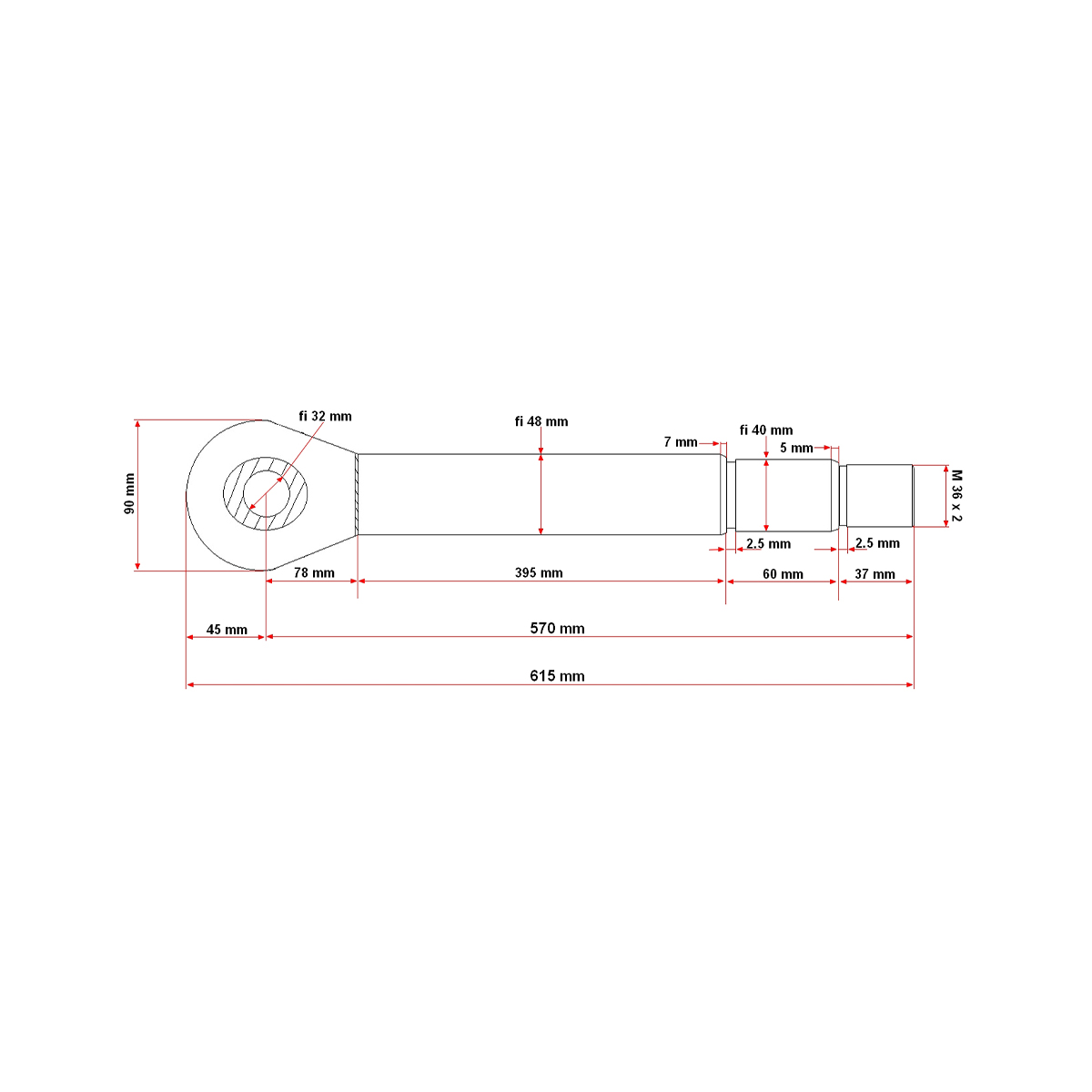 Tija cilindru hidraulic fi48x570 pentru Tractor Forestier - imagine 2