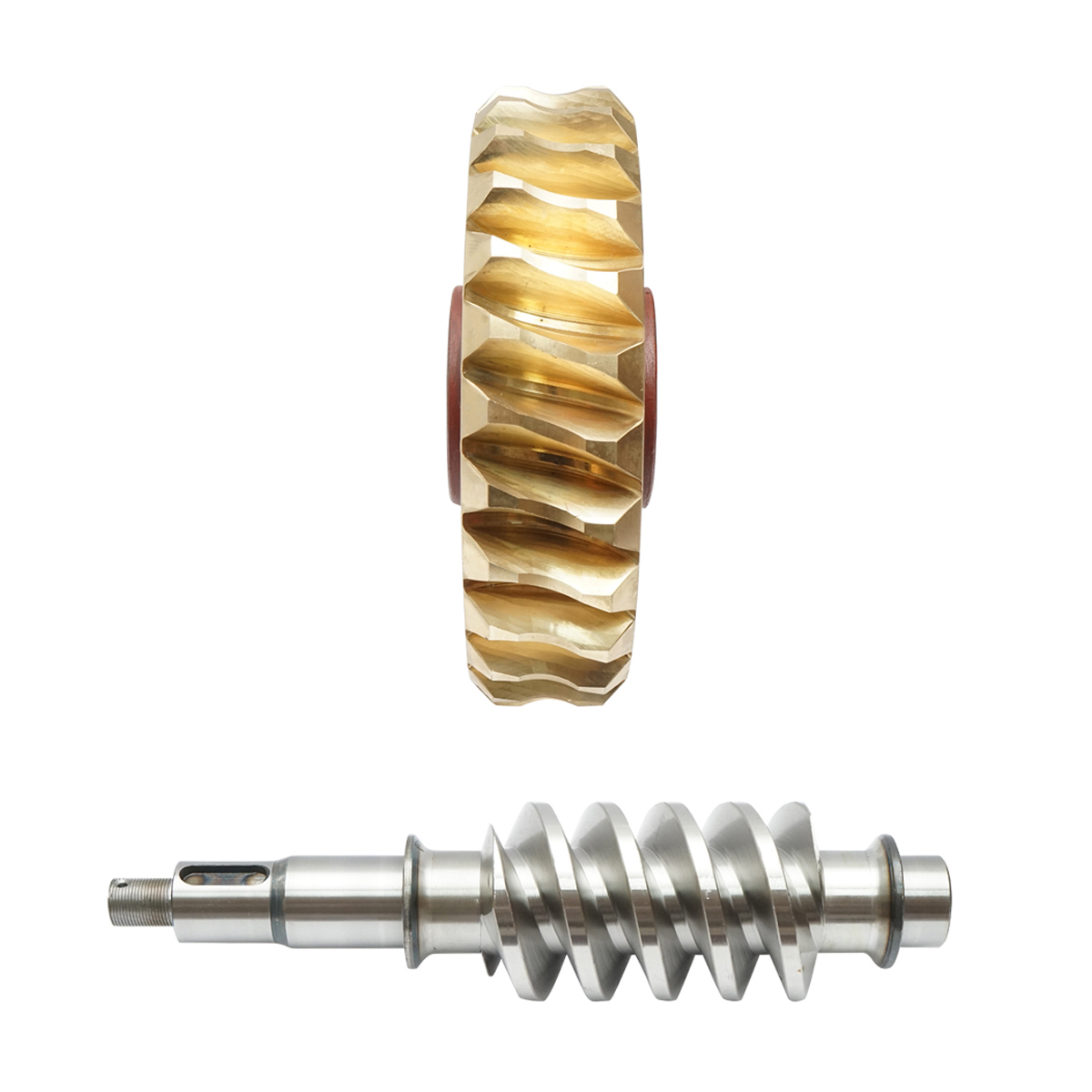 Set pinion bronz cu ax melcat pentru troliu Tractor Forestier - imagine 3
