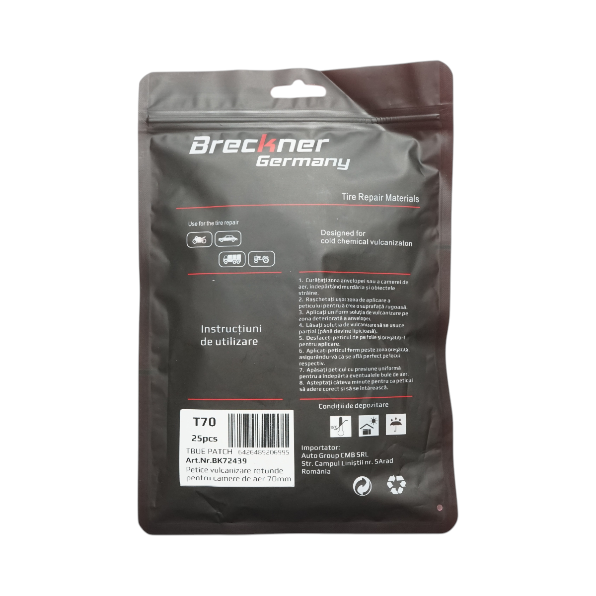 Petice vulcanizare rotunde 70mm BU-01 pentru camere de aer Breckner Germany - imagine 3