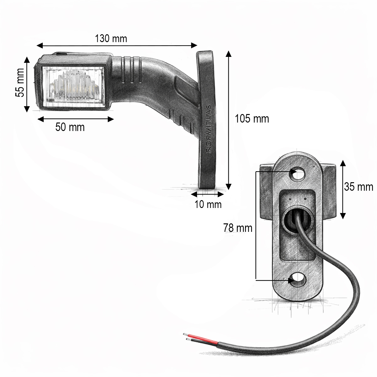 Lampa gabarit laterala LED 3 functii 12V-24V rosu-alb-galben 140mm Breckner Germany - imagine 3
