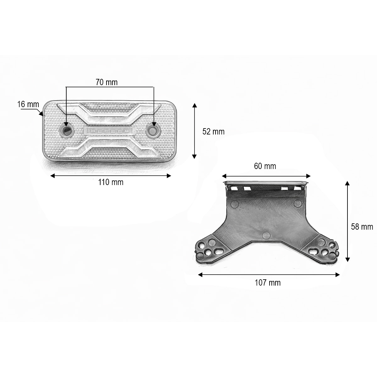 Lampa gabarit laterala LED cu suport 12V-24V rosie 2 functii, model X NEON, 30 LED-uri 110x52x16mm Breckner Germany - imagine 4