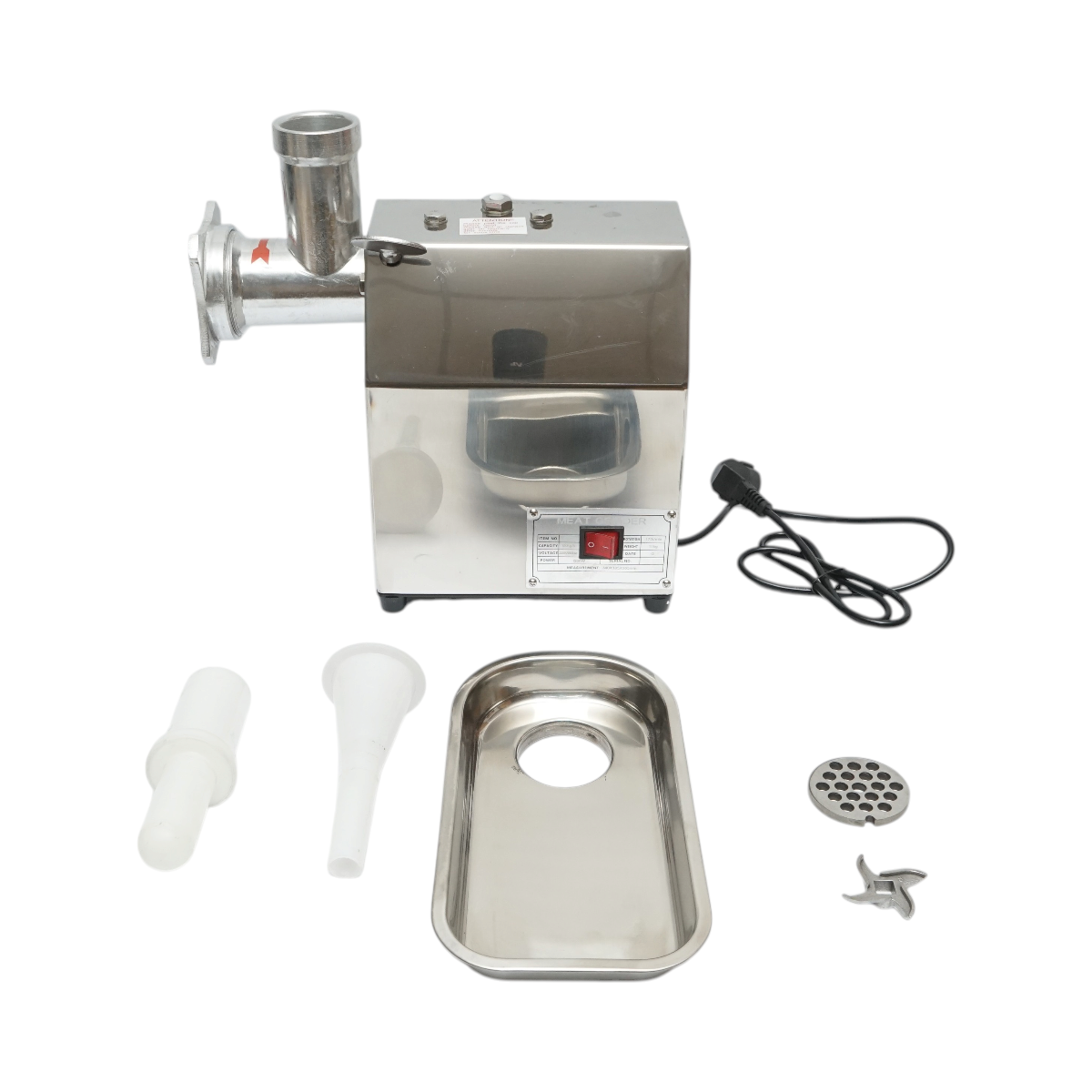 Masina de tocat carne electrica inox + aluminiu 1200W, 220V, capacitate 100 kg/h, adaptor carnati, 1 sita si 1 cutit incluse 340x185x365mm - imagine 2