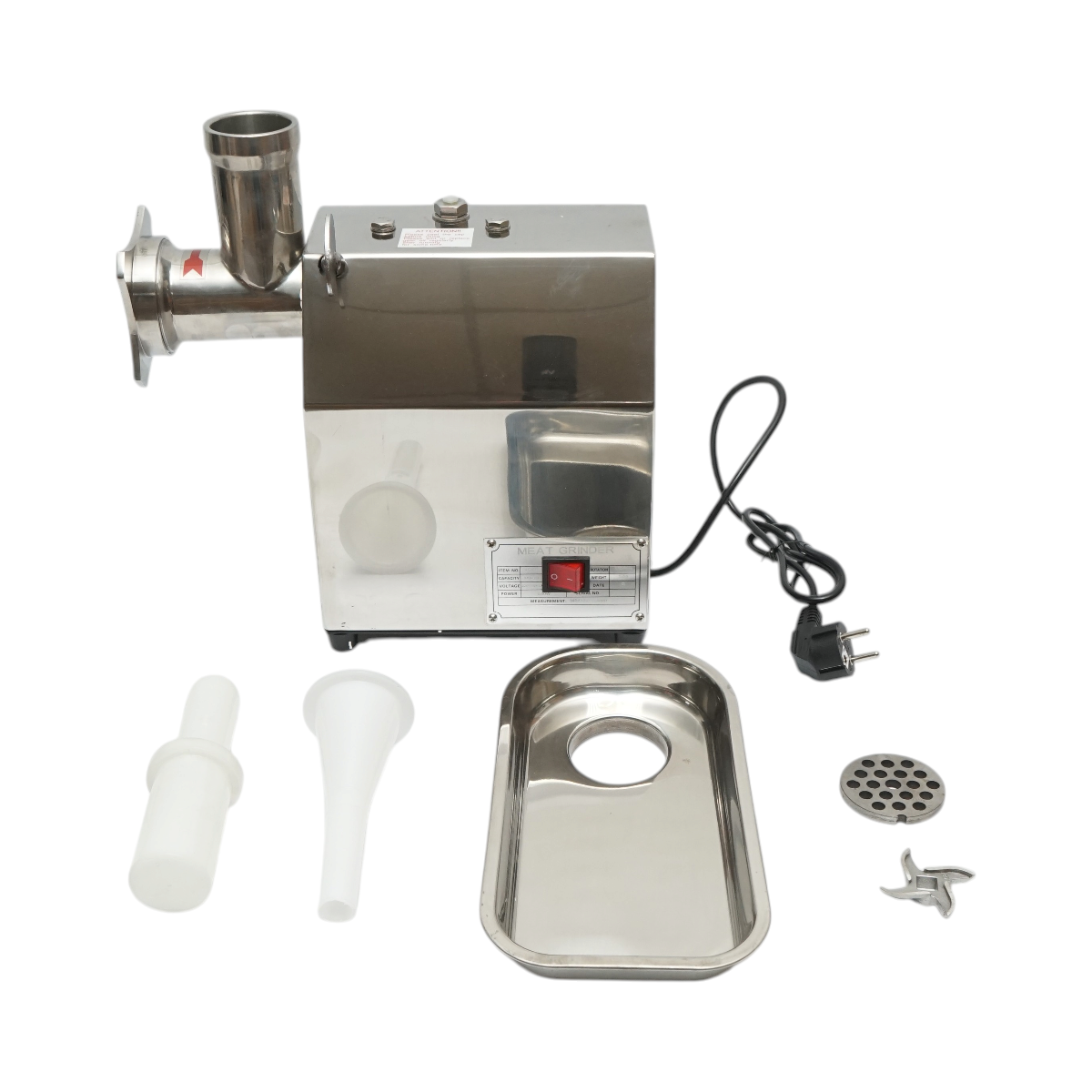 Masina de tocat carne electrica inox + otel 1200W, 220V, capacitate 100 kg/h, adaptor carnati, 1 sita si 1 cutit incluse 340x185x365mm - imagine 2