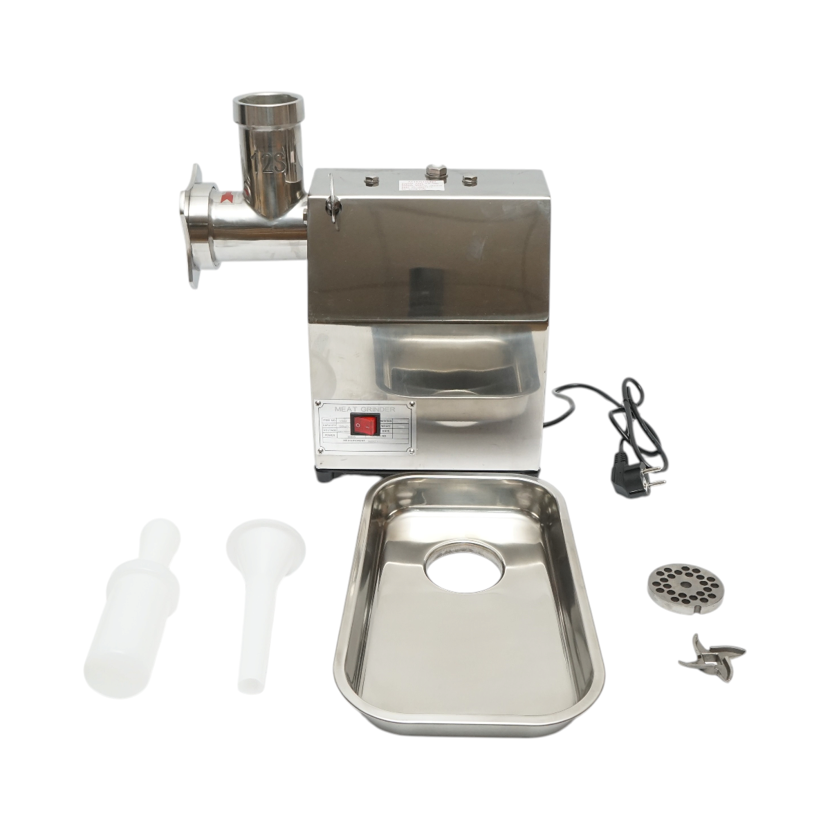 Masina de tocat carne electrica inox 1600W, 220V, capacitate 150 kg/h, adaptor carnati, 1 sita si 1 cutit incluse 380x210x415mm - imagine 2