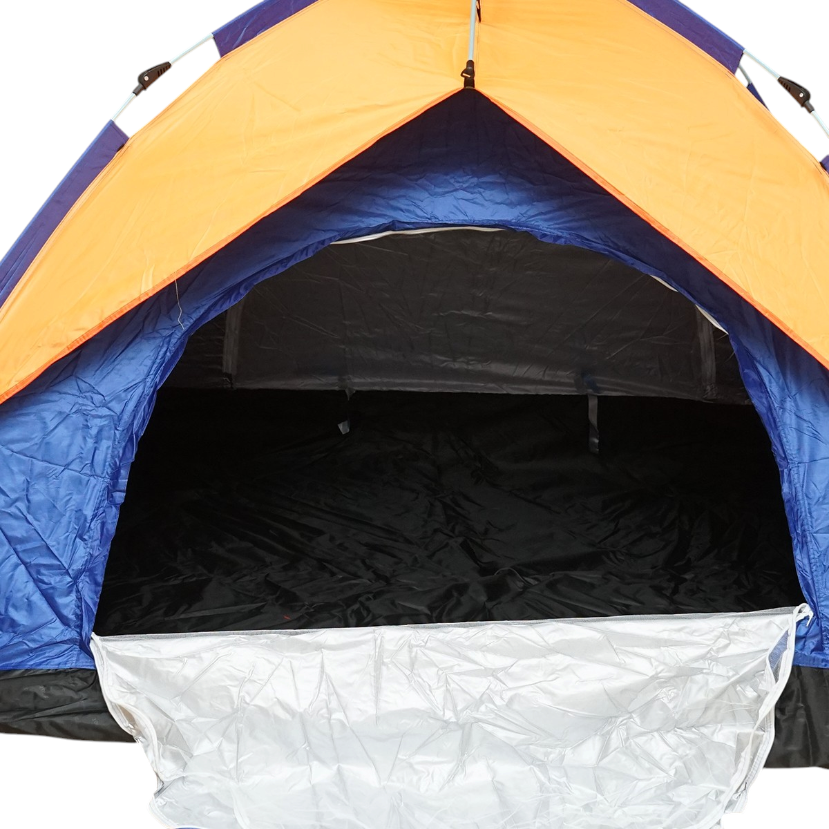 Cort camping 2 persoane albastru-portocaliu pliabil automat pop-up 2 intrari, impermeabil cu protectie UV si plasa anti-insecte 200x200x145cm - imagine 9