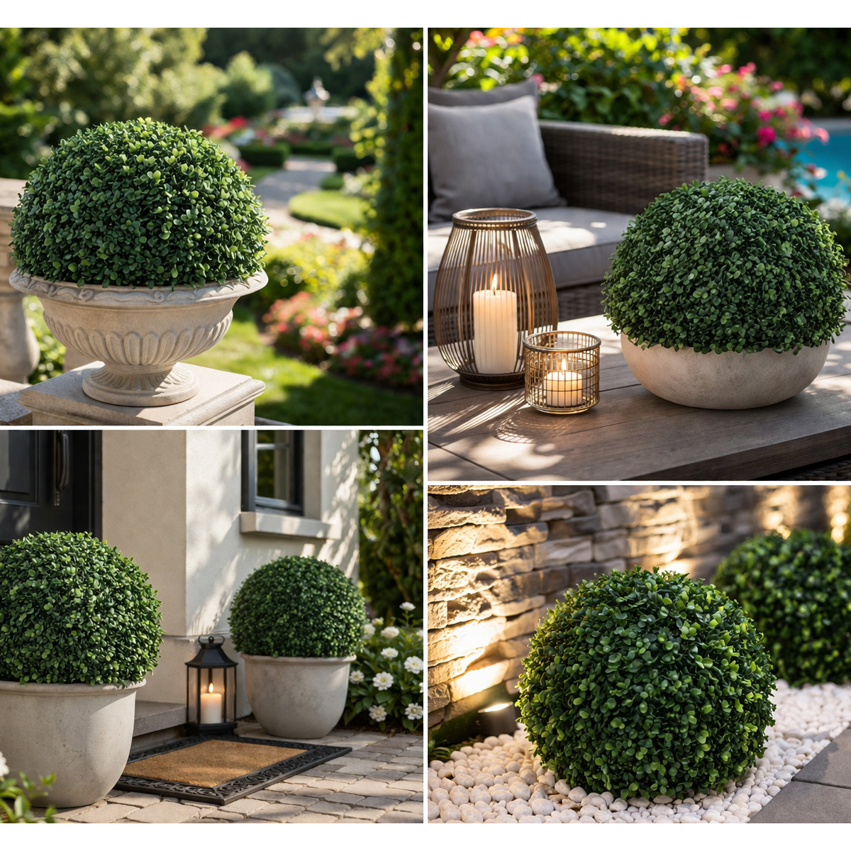 Minge decorativa artificiala verde cu frunze tip buxus 20cm - imagine 6