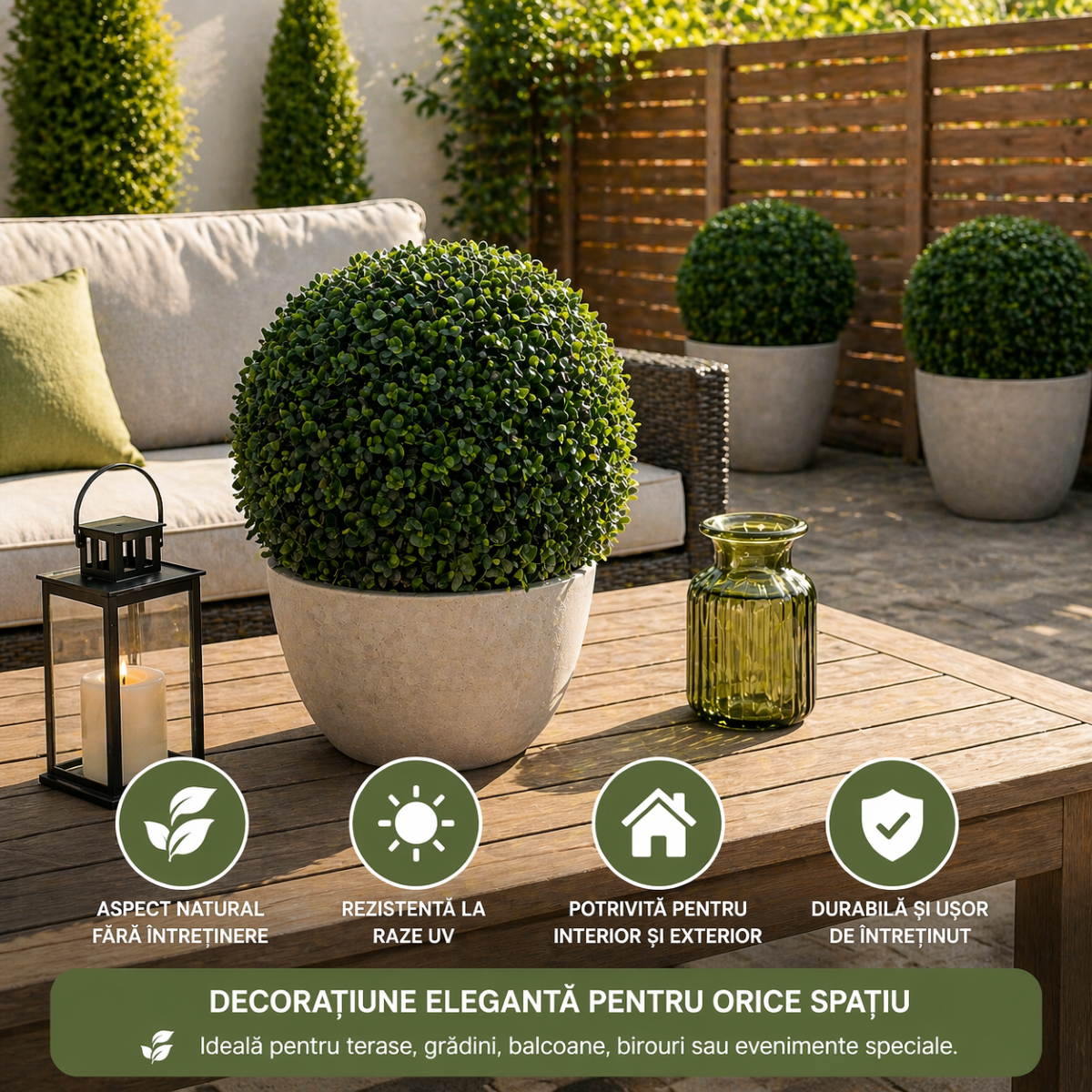 Minge decorativa artificiala verde cu frunze tip buxus 20cm - imagine 3