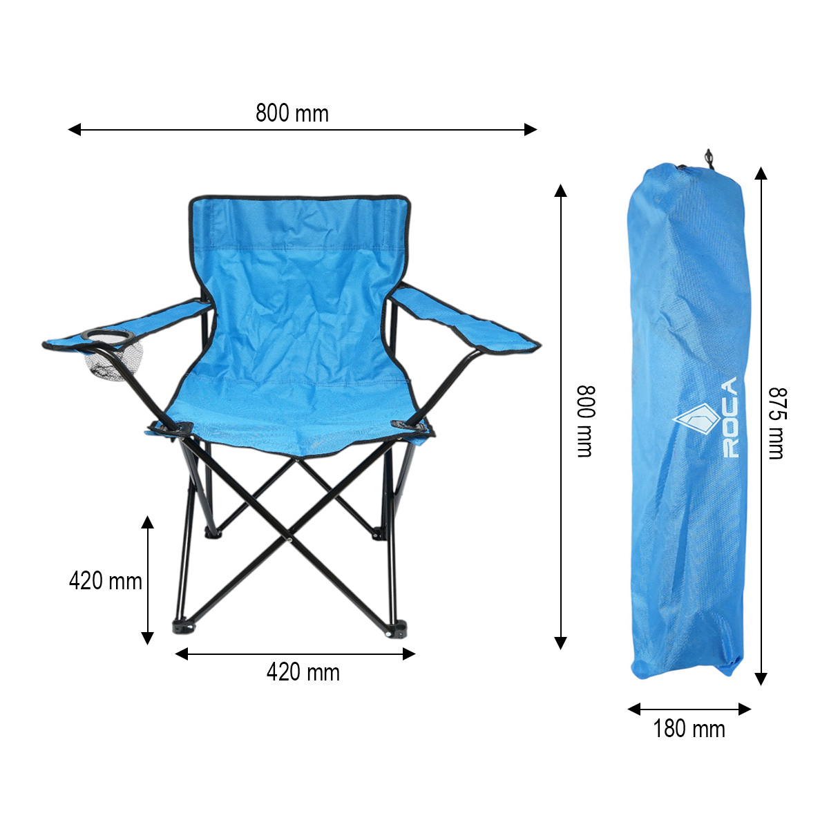 Scaun camping pliabil albastru cu suport pahar, husa transport, structura metalica 50x80x80cm - imagine 6