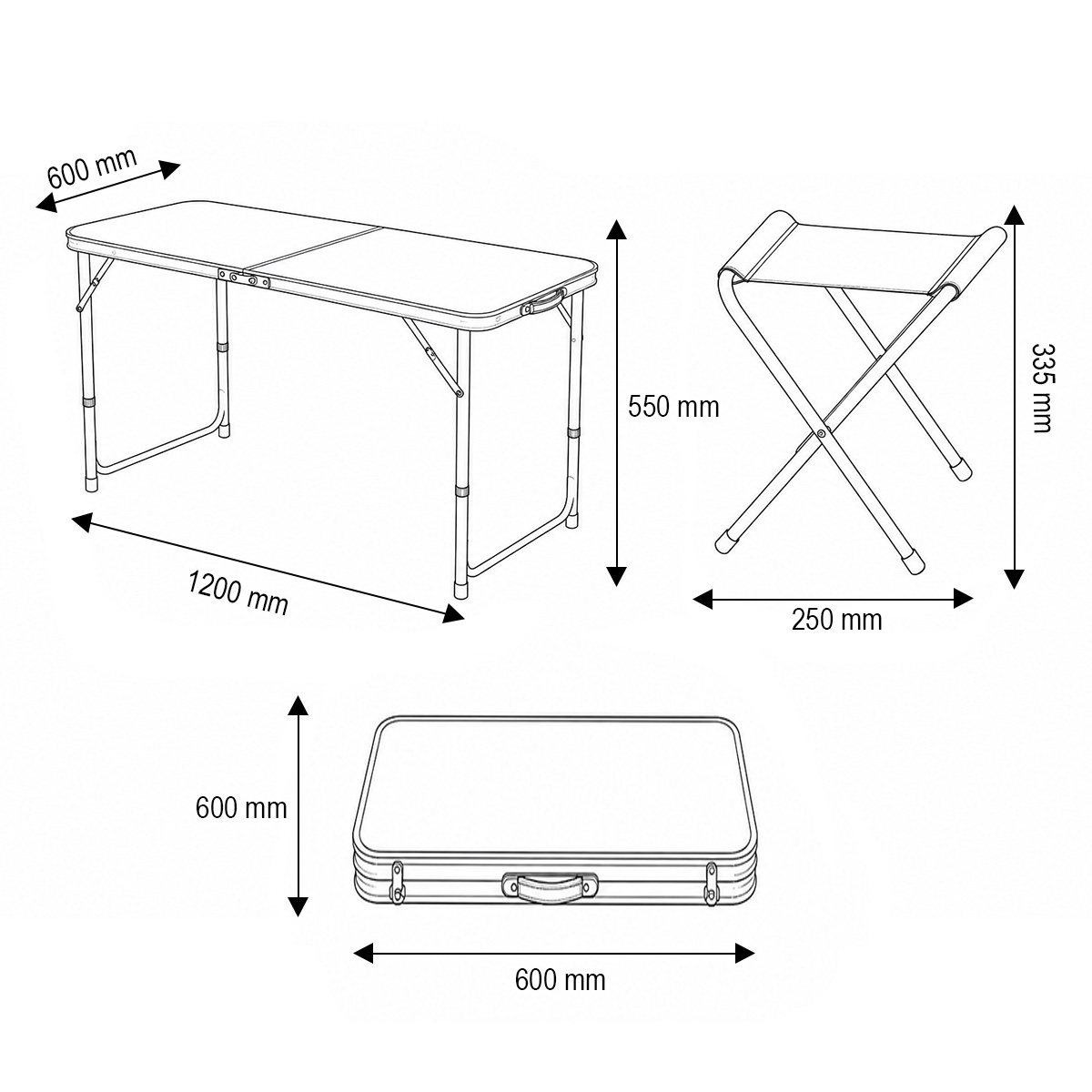 Set masa pliabila camping cu 4 scaune din aluminiu, portabila tip valiza, reglabila pe inaltime 120x60cm Breckner Germany - imagine 5