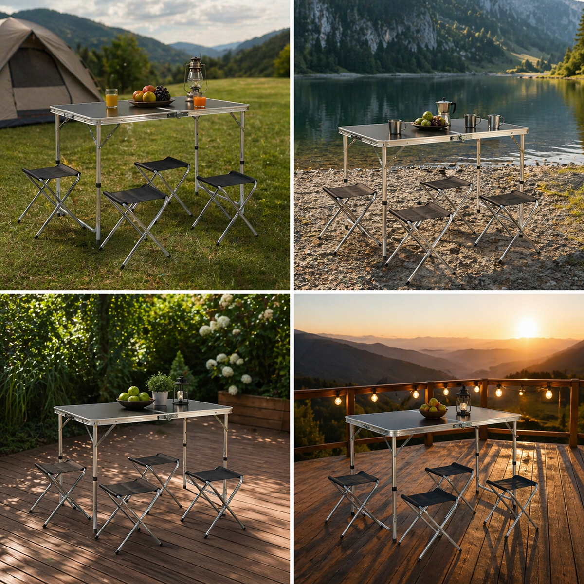 Set masa pliabila camping cu 4 scaune din aluminiu, portabila tip valiza, reglabila pe inaltime 120x60cm Breckner Germany - imagine 6