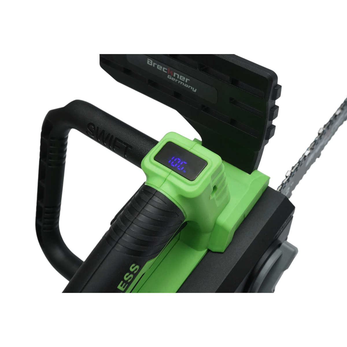 Drujba electrica profesionala cu 2 acumulatori 20V, 4Ah Li-ion, motor brushless, display digital LED, lama 12 inch (300mm) Breckner Germany - imagine 9