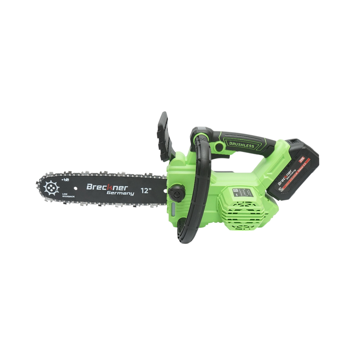 Drujba electrica profesionala cu 2 acumulatori 20V, 4Ah Li-ion, motor brushless, display digital LED, lama 12 inch (300mm) Breckner Germany - imagine 4