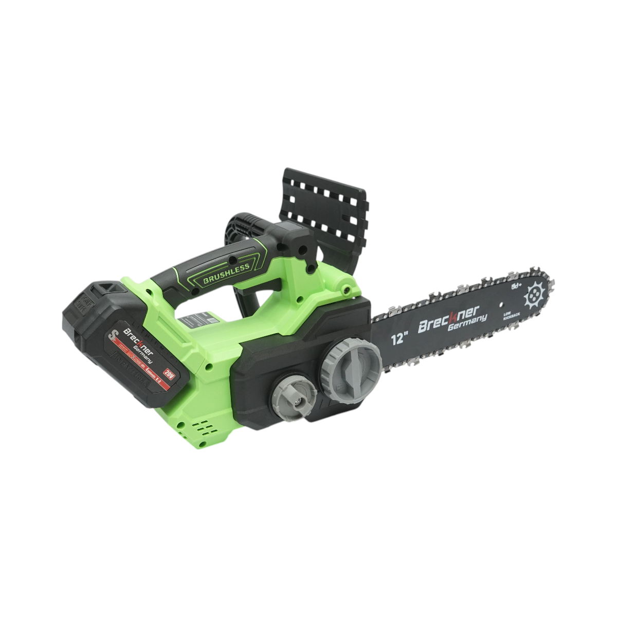 Drujba electrica profesionala cu 2 acumulatori 20V, 4Ah Li-ion, motor brushless, display digital LED, lama 12 inch (300mm) Breckner Germany - imagine 8