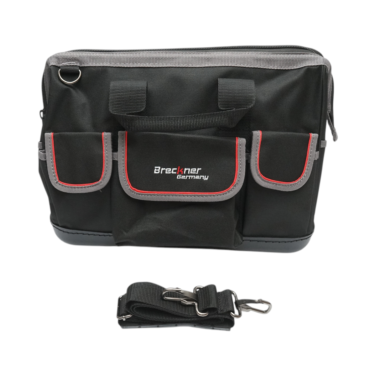Geanta scule multifunctionala cu 15 buzunare, curea umar, baza din plastic, material textil 31x17x28cm Breckner Germany - imagine 2