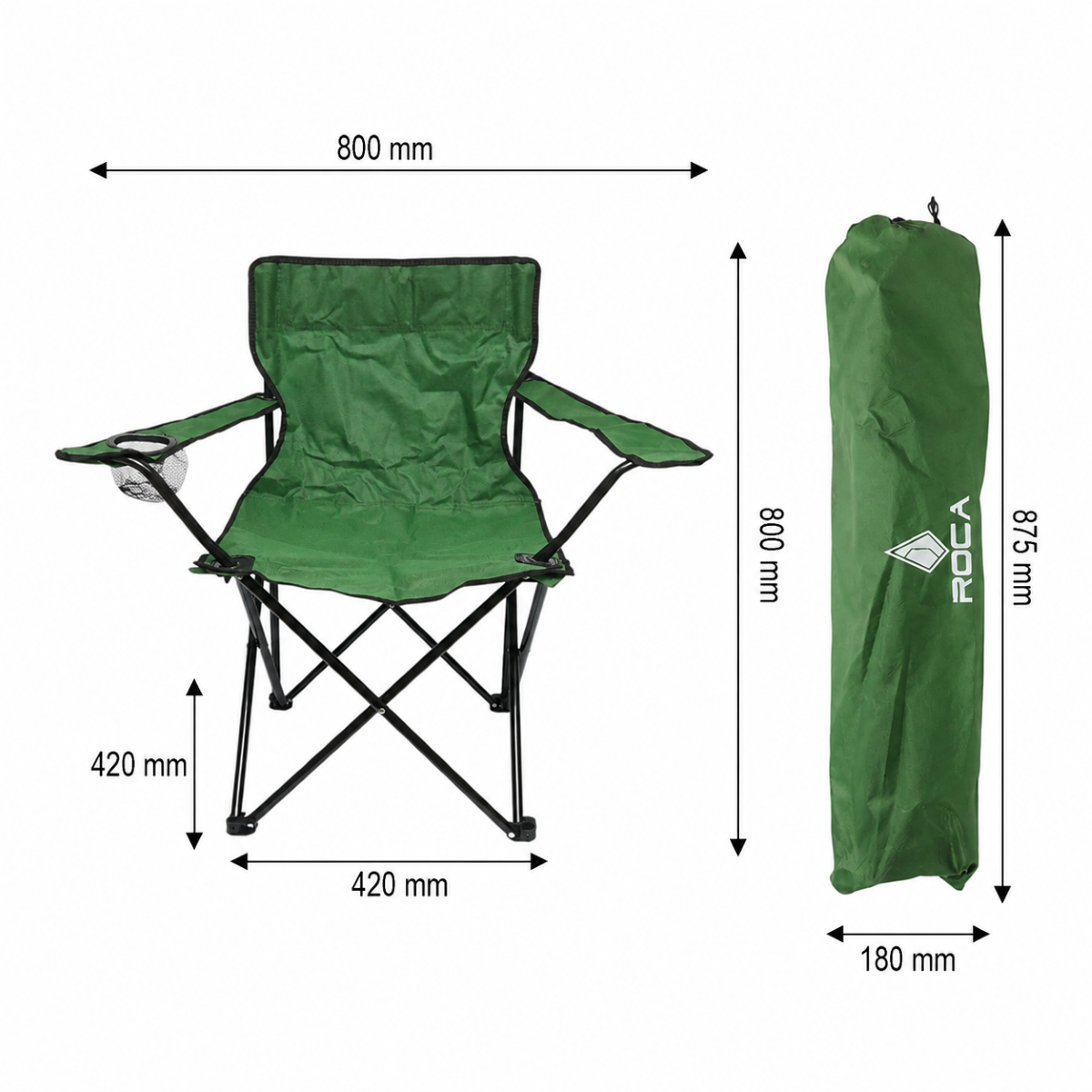 Scaun camping pliabil verde cu suport pahar, husa transport, structura metalica 50x80x80cm - imagine 5