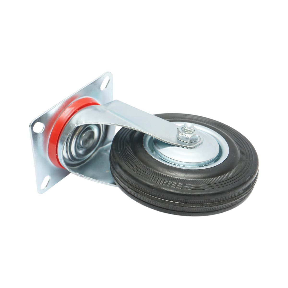Roata pivotanta industriala 125x33mm fara frana, cauciuc plin negru, placa otel 100x80mm 95kg - imagine 5