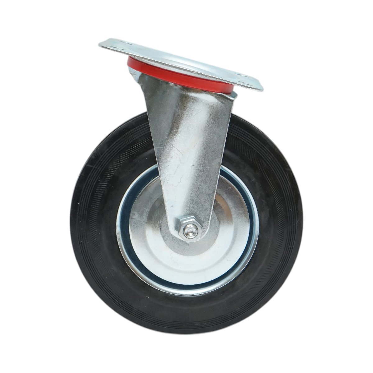Roata pivotanta industriala 200x44mm fara frana, cauciuc plin negru, placa otel 135x105mm 140kg - imagine 2