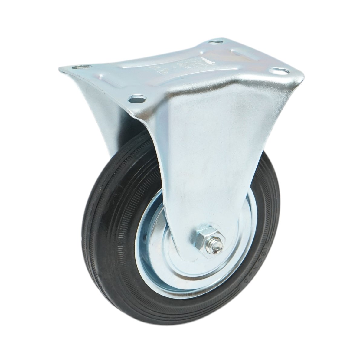 Roata fixa  industriala 150x38mm fara frana, cauciuc plin negru, placa otel 135x105mm 120kg - imagine 6