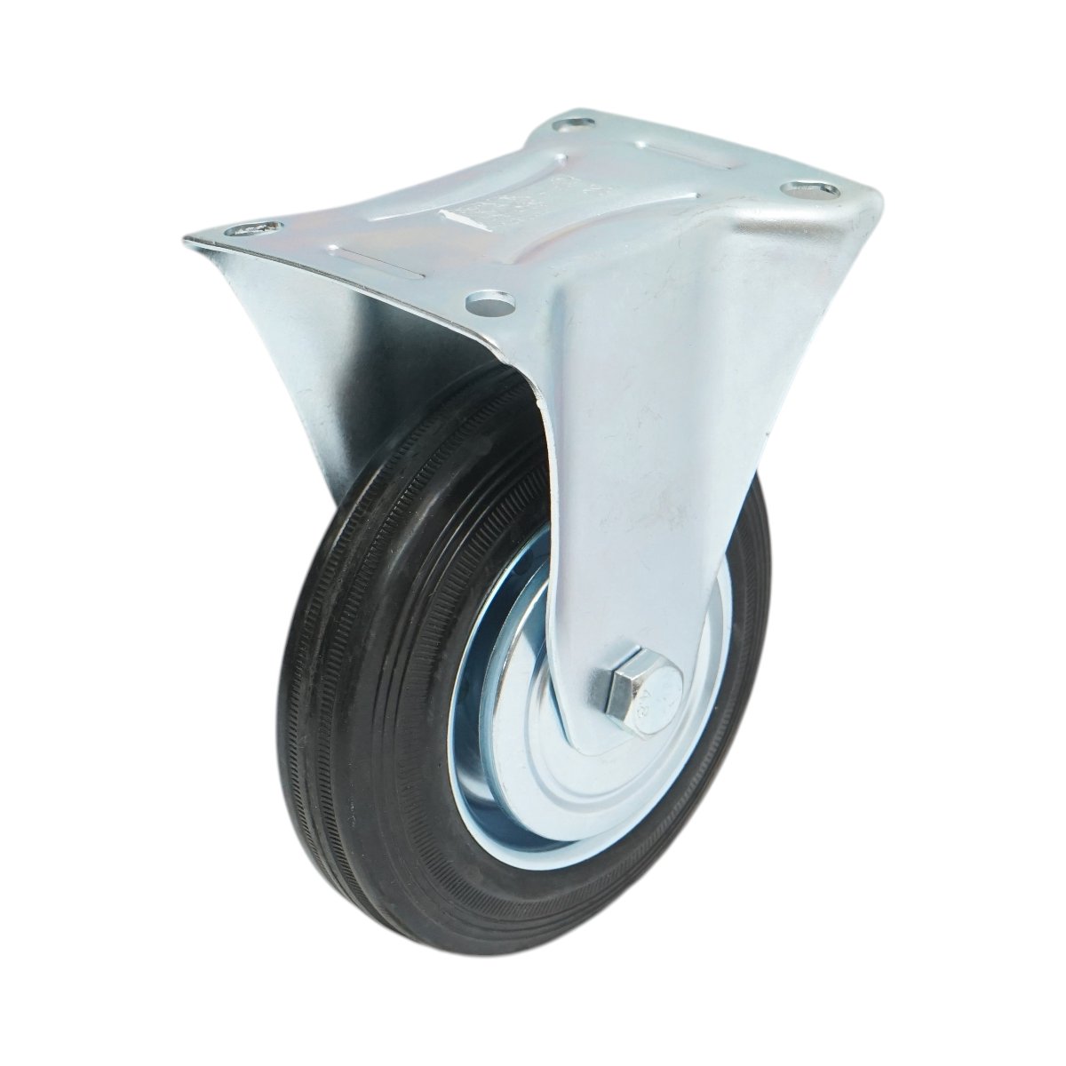 Roata fixa  industriala 150x38mm fara frana, cauciuc plin negru, placa otel 135x105mm 120kg