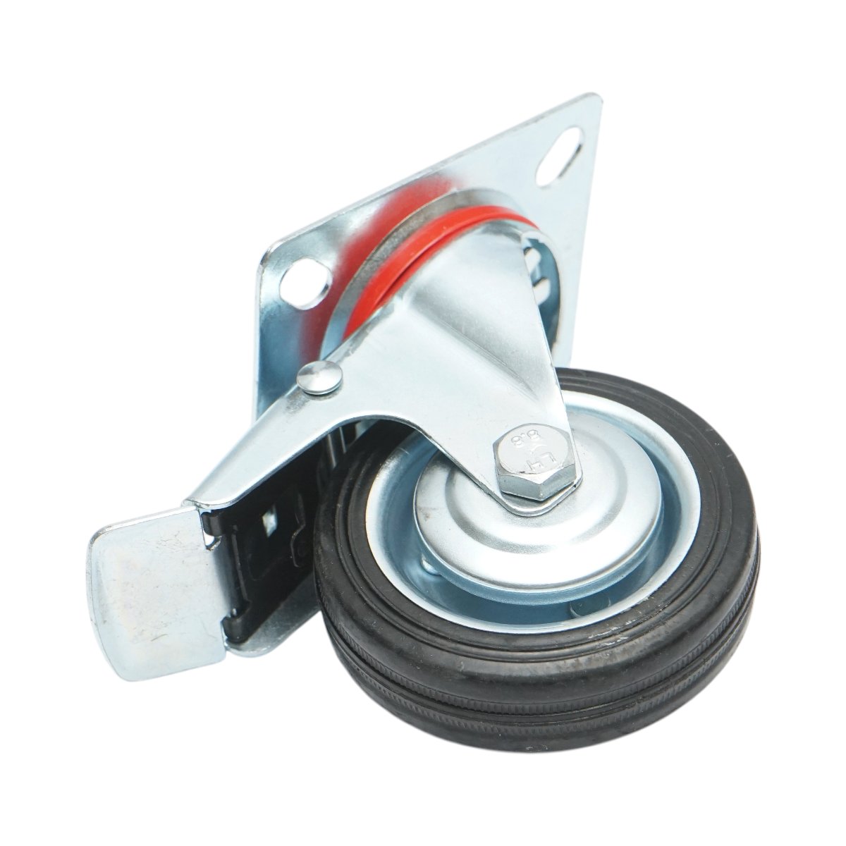Roata pivotanta industriala 75x22mm cu frana, cauciuc plin negru, placa otel 80x66mm 35kg - imagine 6
