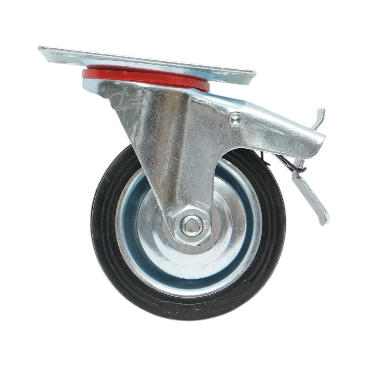 Roata pivotanta industriala 75x22mm cu frana, cauciuc plin negru, placa otel 80x66mm 35kg - imagine 2