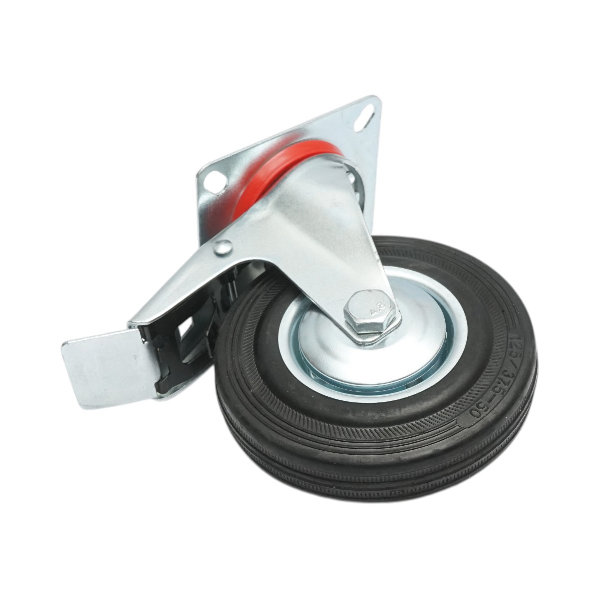 Roata pivotanta industriala 125x33mm cu frana, cauciuc plin negru, placa otel 100x80mm 95kg - imagine 6