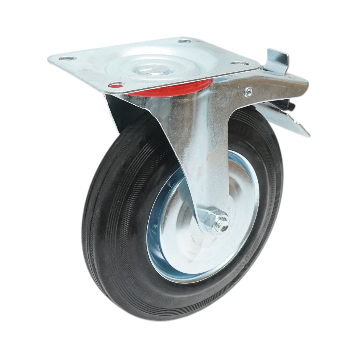 Roata pivotanta industriala 200x44mm cu frana, cauciuc plin negru, placa otel 135x105mm 140kg - imagine 5