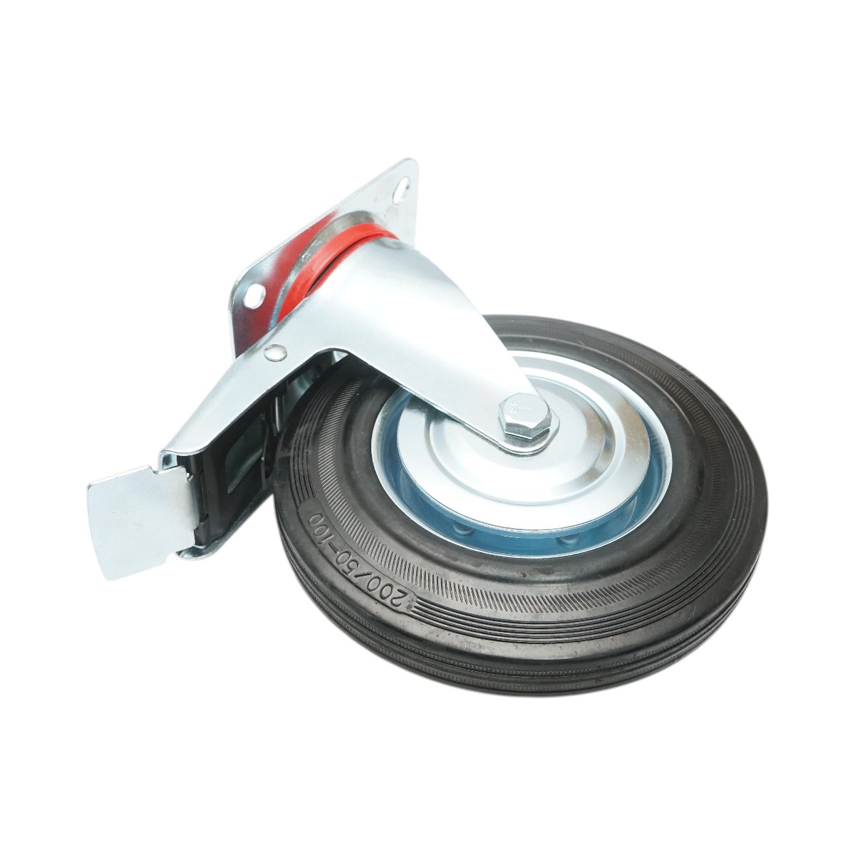 Roata pivotanta industriala 200x44mm cu frana, cauciuc plin negru, placa otel 135x105mm 140kg - imagine 6