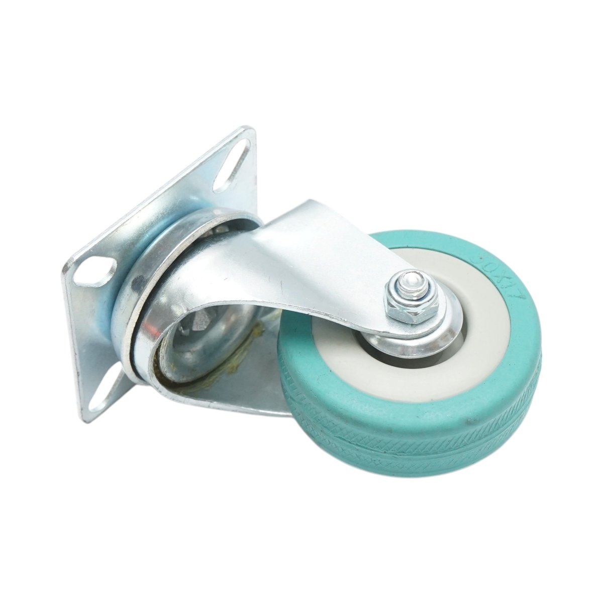 Roata pivotanta 50x16mm fara frana, cauciuc plin albastru, placa otel 50x50mm 27kg - imagine 6