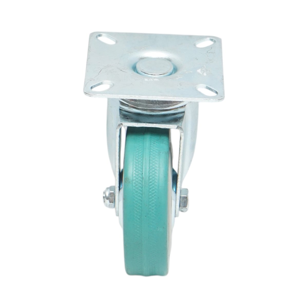 Roata pivotanta 75x21mm fara frana, cauciuc plin albastru, placa otel 65x65mm 45kg - imagine 4