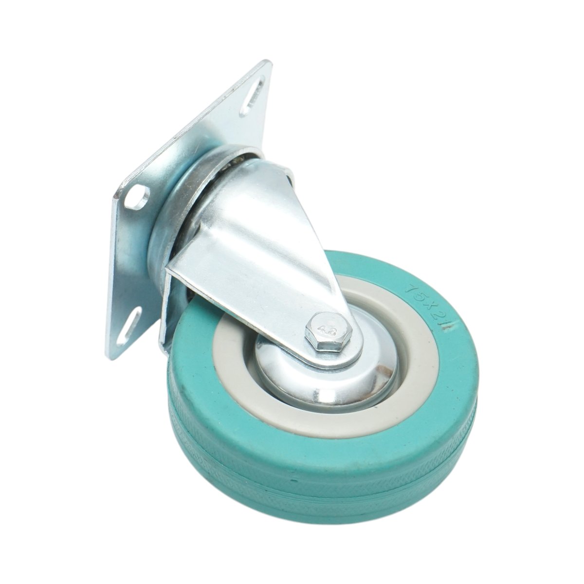 Roata pivotanta 75x21mm fara frana, cauciuc plin albastru, placa otel 65x65mm 45kg - imagine 6