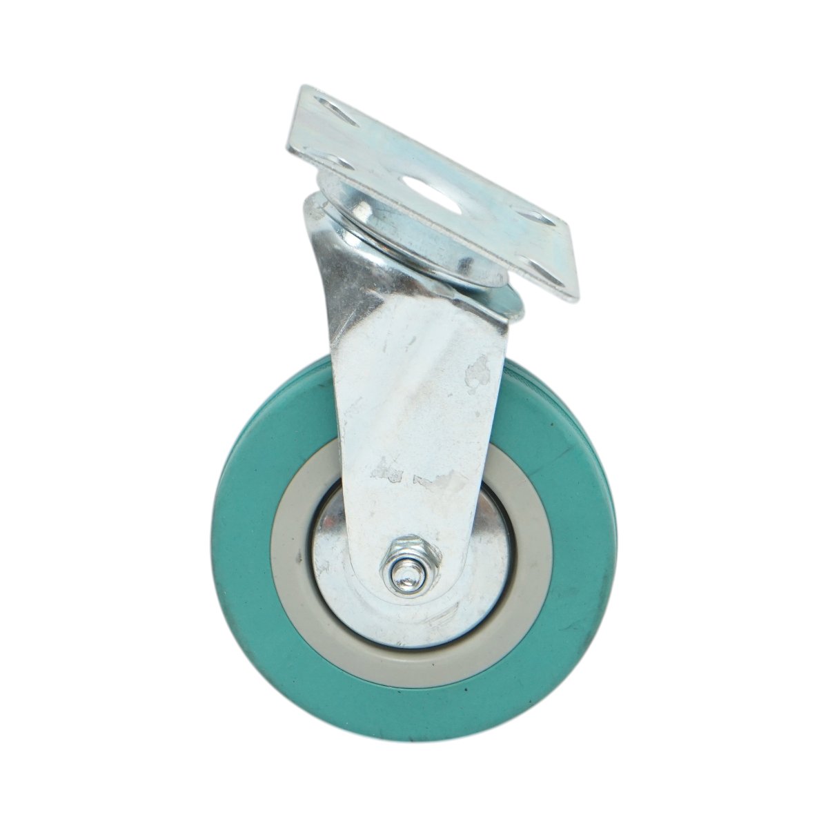 Roata pivotanta 100x26mm fara frana, cauciuc plin albastru, placa otel 75x75mm 55kg - imagine 2
