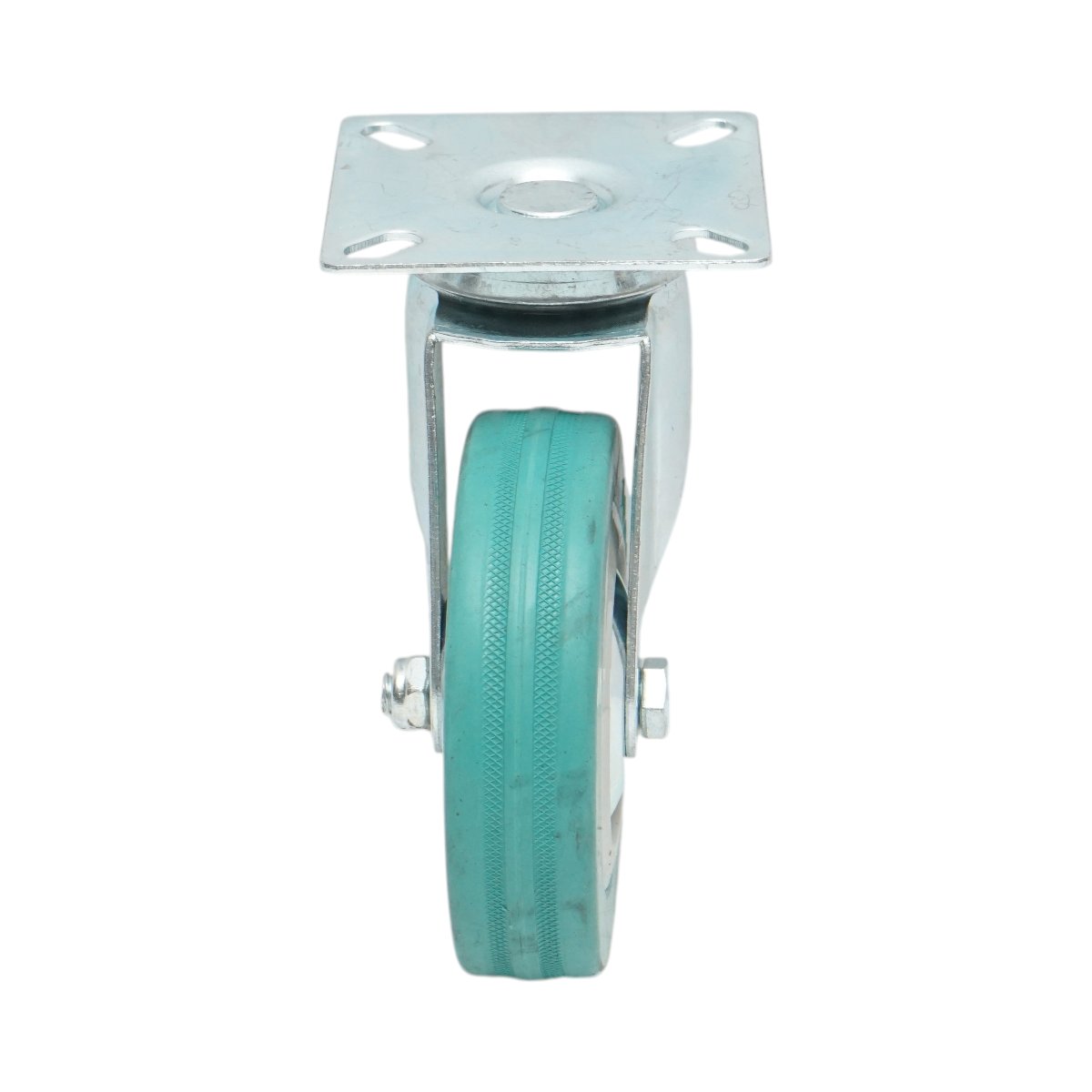 Roata pivotanta 100x26mm fara frana, cauciuc plin albastru, placa otel 75x75mm 55kg - imagine 4