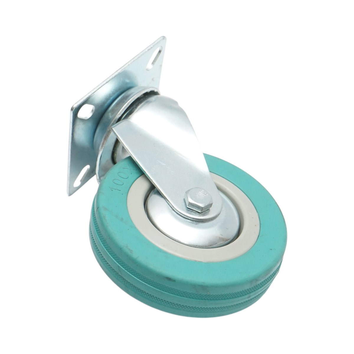 Roata pivotanta 100x26mm fara frana, cauciuc plin albastru, placa otel 75x75mm 55kg - imagine 6