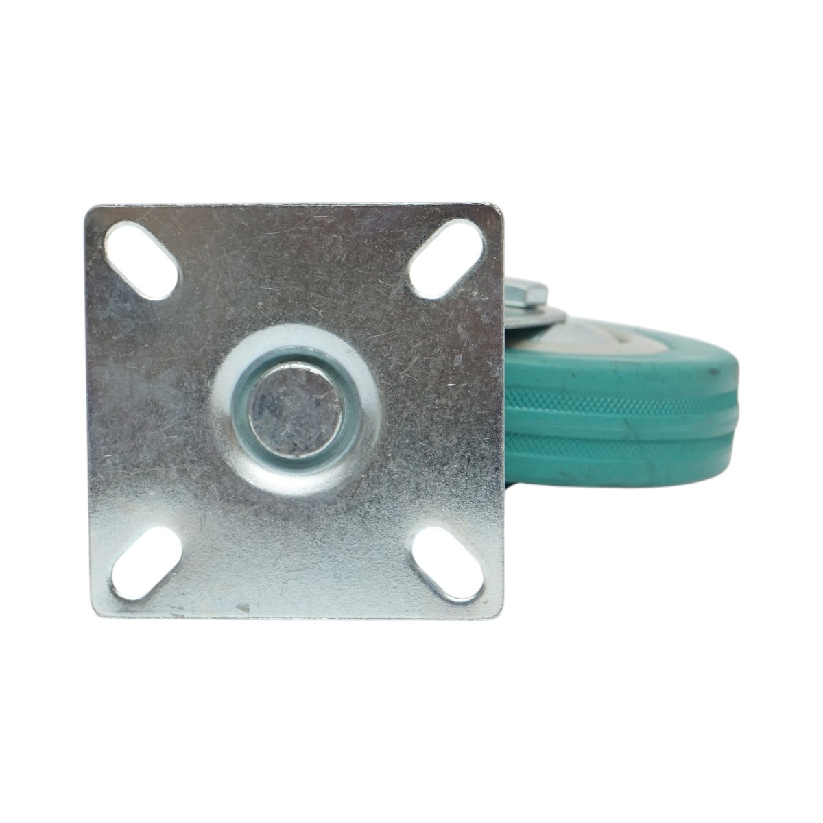 Roata pivotanta 100x26mm fara frana, cauciuc plin albastru, placa otel 75x75mm 55kg - imagine 7