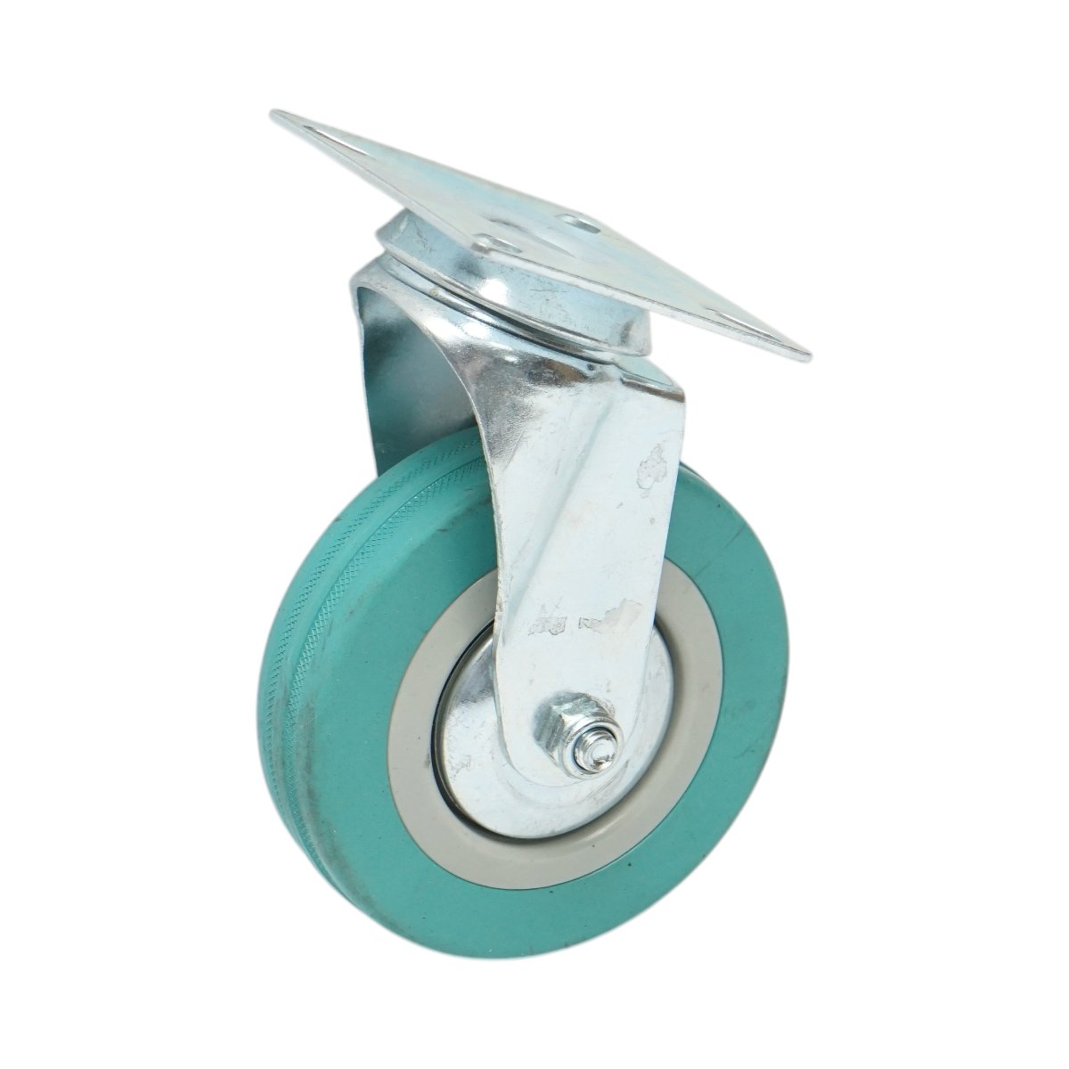 Roata pivotanta 100x26mm fara frana, cauciuc plin albastru, placa otel 75x75mm 55kg - imagine 5