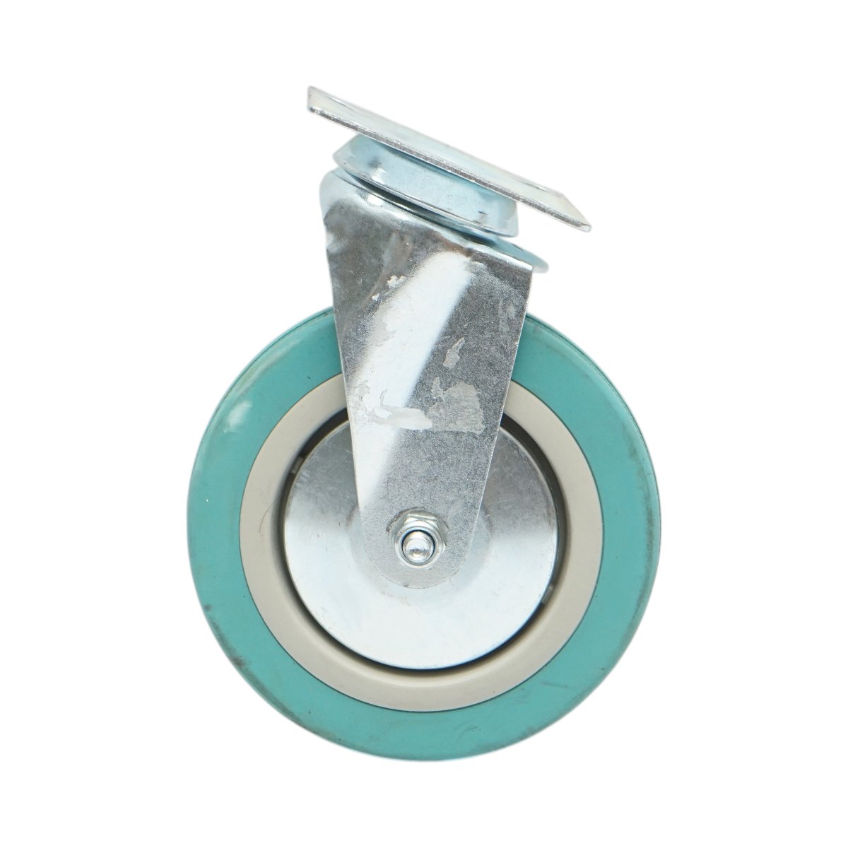Roata pivotanta 125x27mm fara frana, cauciuc plin albastru, placa otel 75x75mm 60kg - imagine 2
