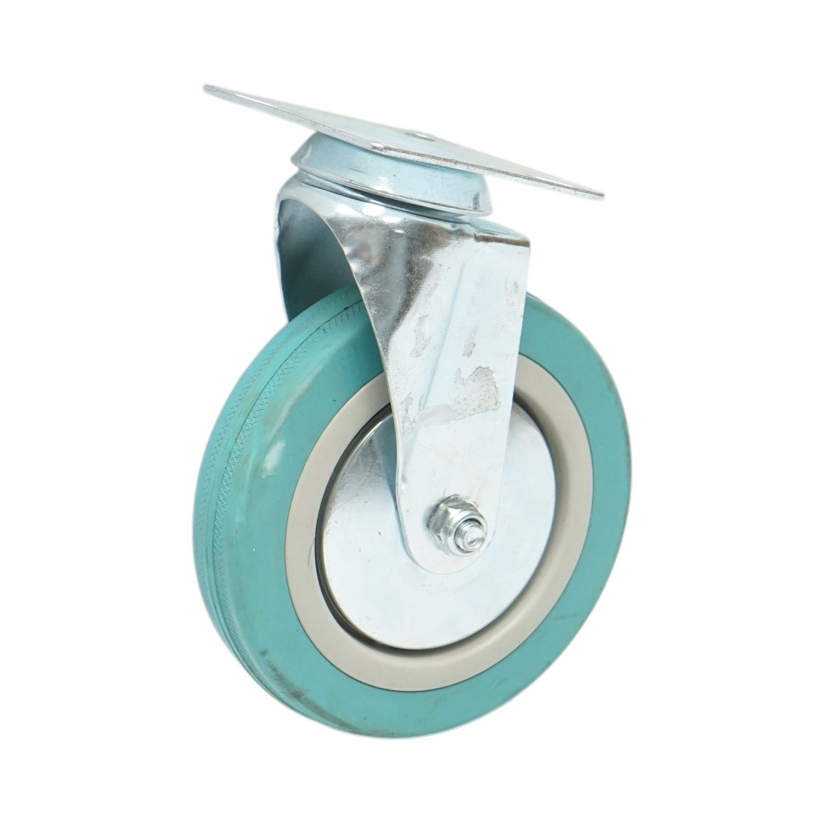 Roata pivotanta 125x27mm fara frana, cauciuc plin albastru, placa otel 75x75mm 60kg - imagine 5