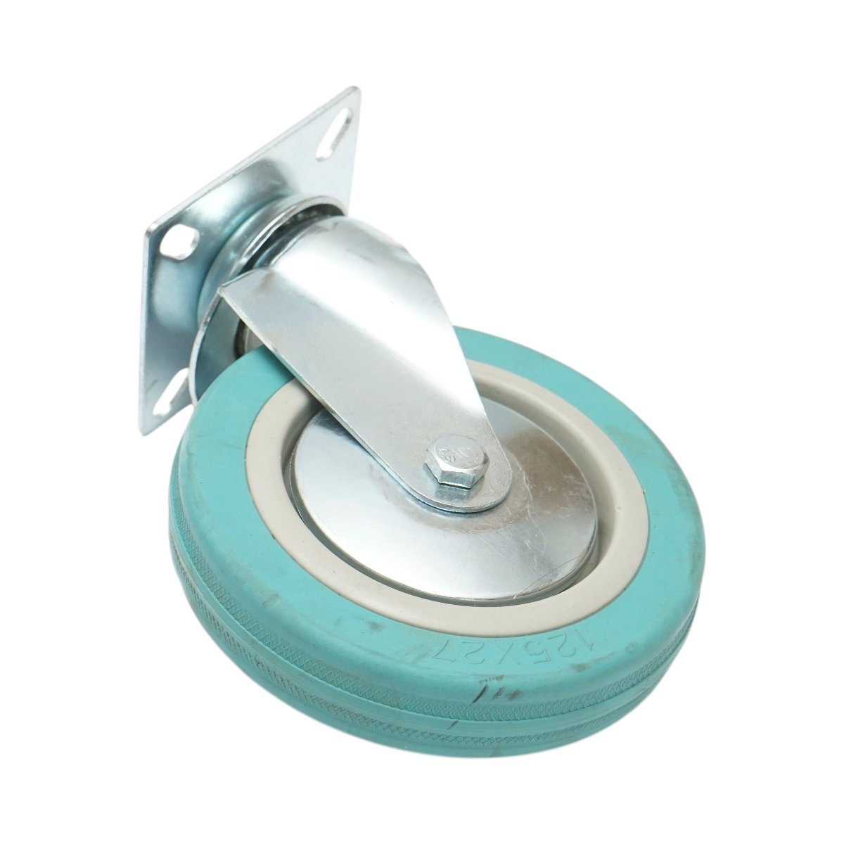 Roata pivotanta 125x27mm fara frana, cauciuc plin albastru, placa otel 75x75mm 60kg - imagine 6